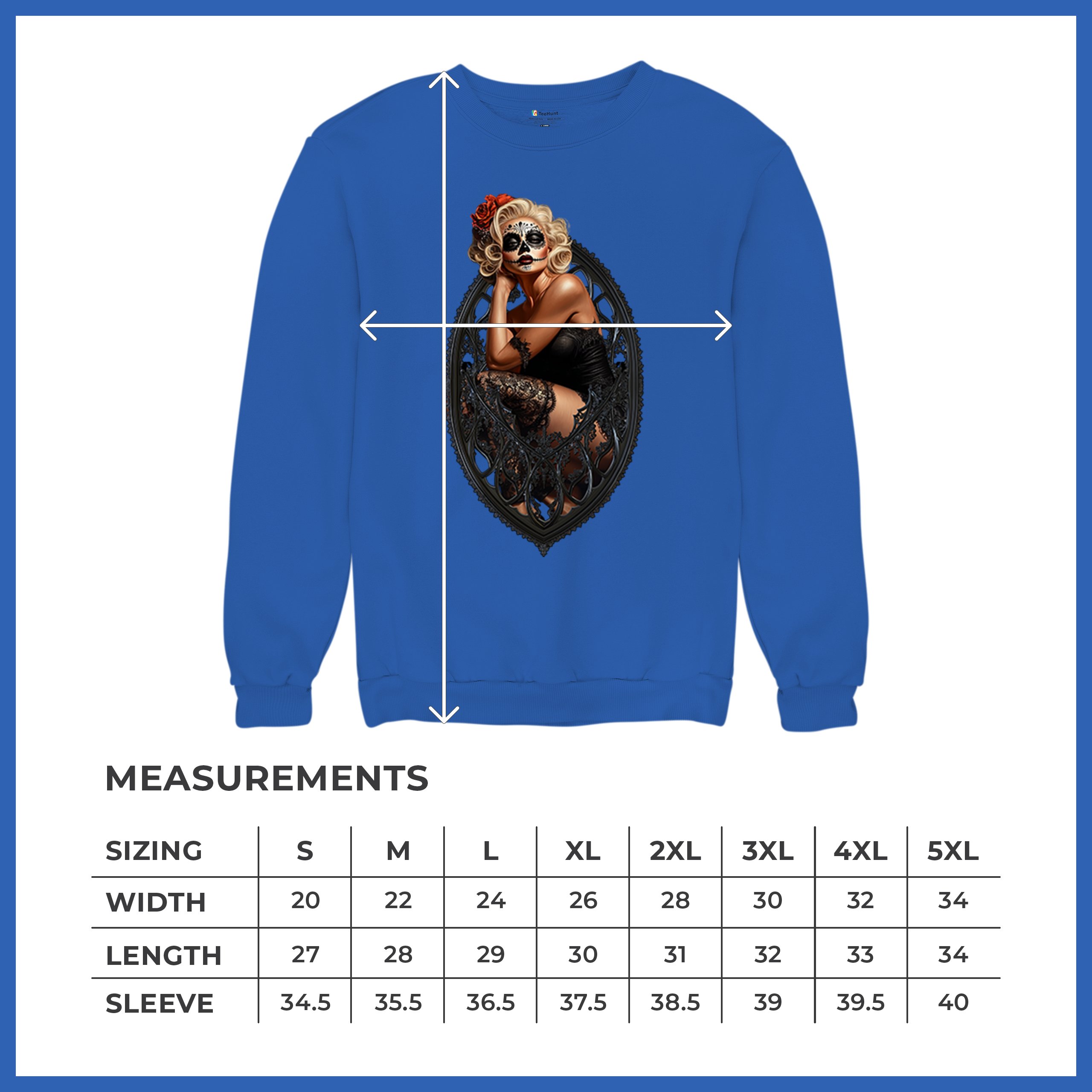 Gothic Sugar Skull Pinup Sweatshirt Dia de los Muertos Dark Seductive Crewneck - Picture 50 of 50