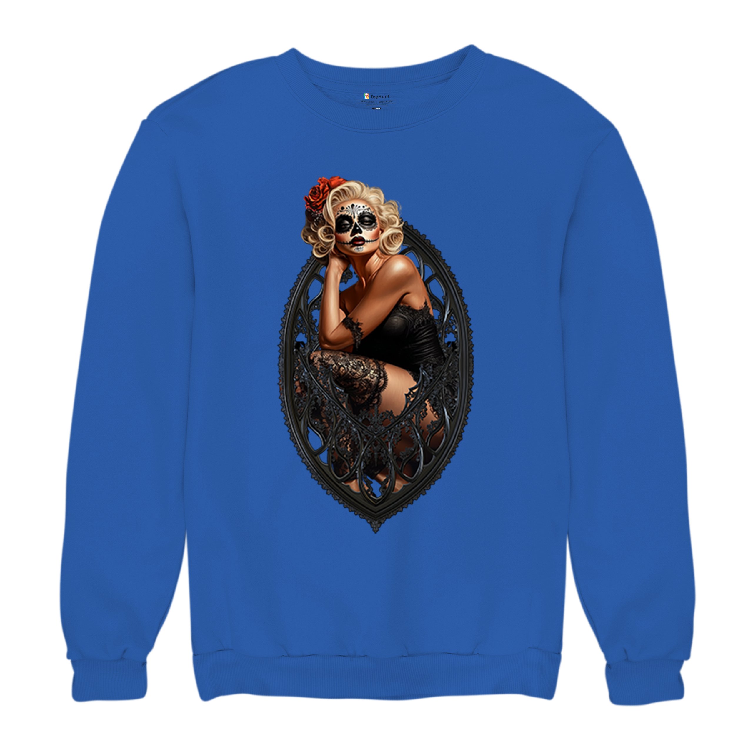 Gothic Sugar Skull Pinup Sweatshirt Dia de los Muertos Dark Seductive Crewneck - Picture 48 of 50