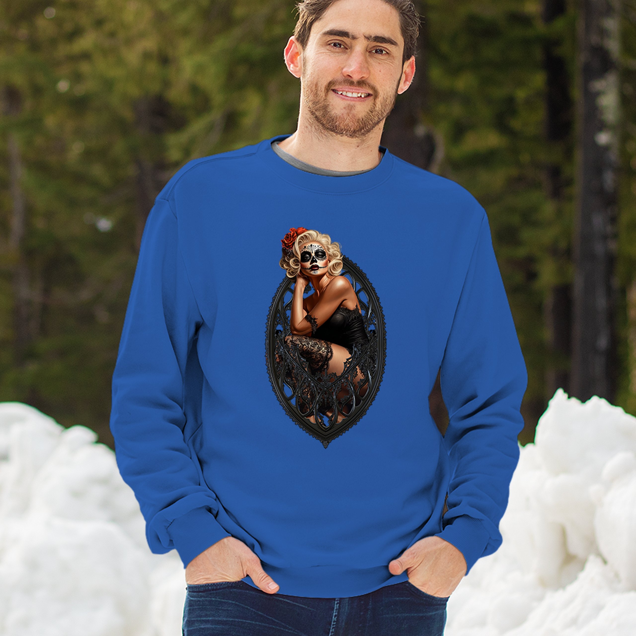 Gothic Sugar Skull Pinup Sweatshirt Dia de los Muertos Dark Seductive Crewneck - Picture 47 of 50
