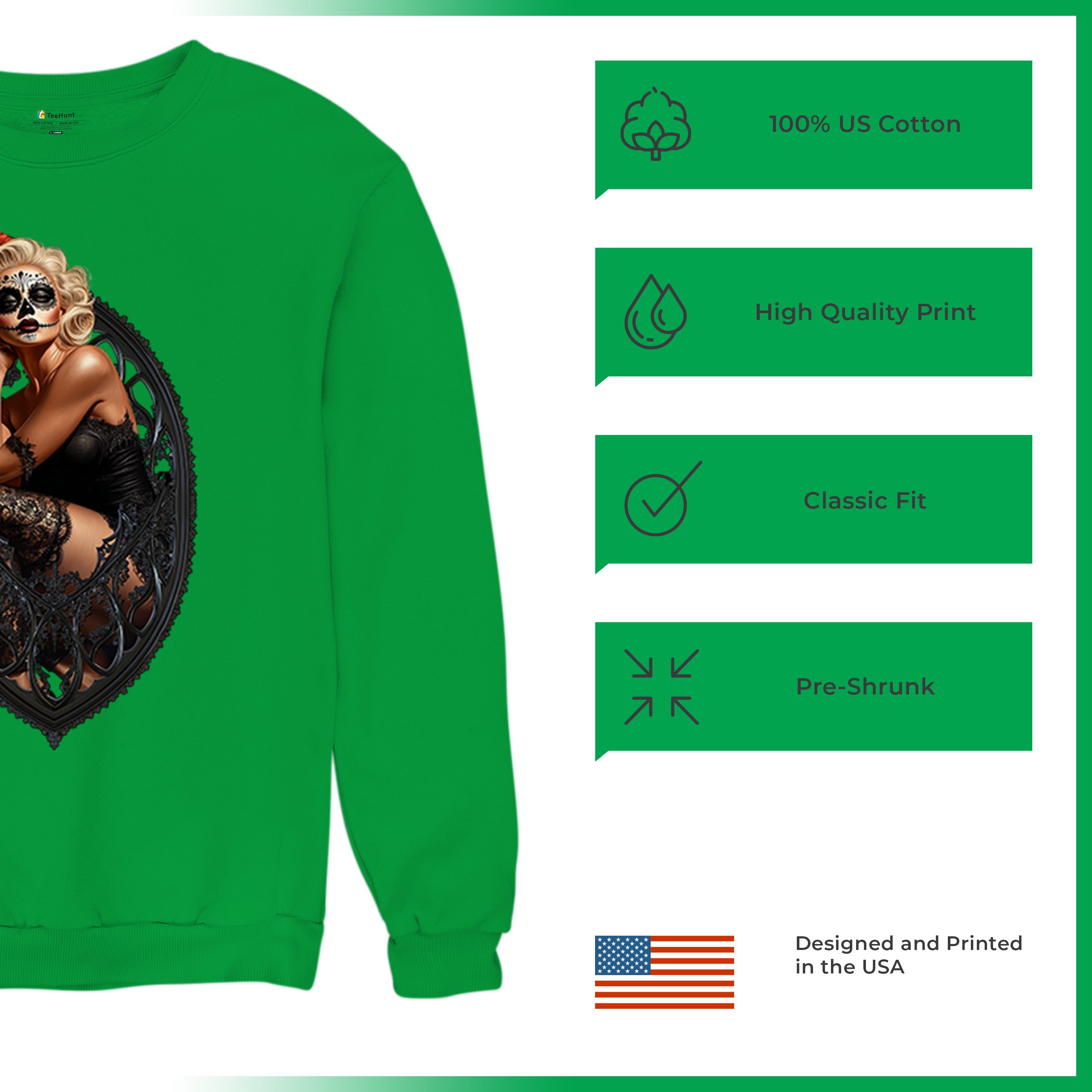 Gothic Sugar Skull Pinup Sweatshirt Dia de los Muertos Dark Seductive Crewneck - Picture 42 of 50