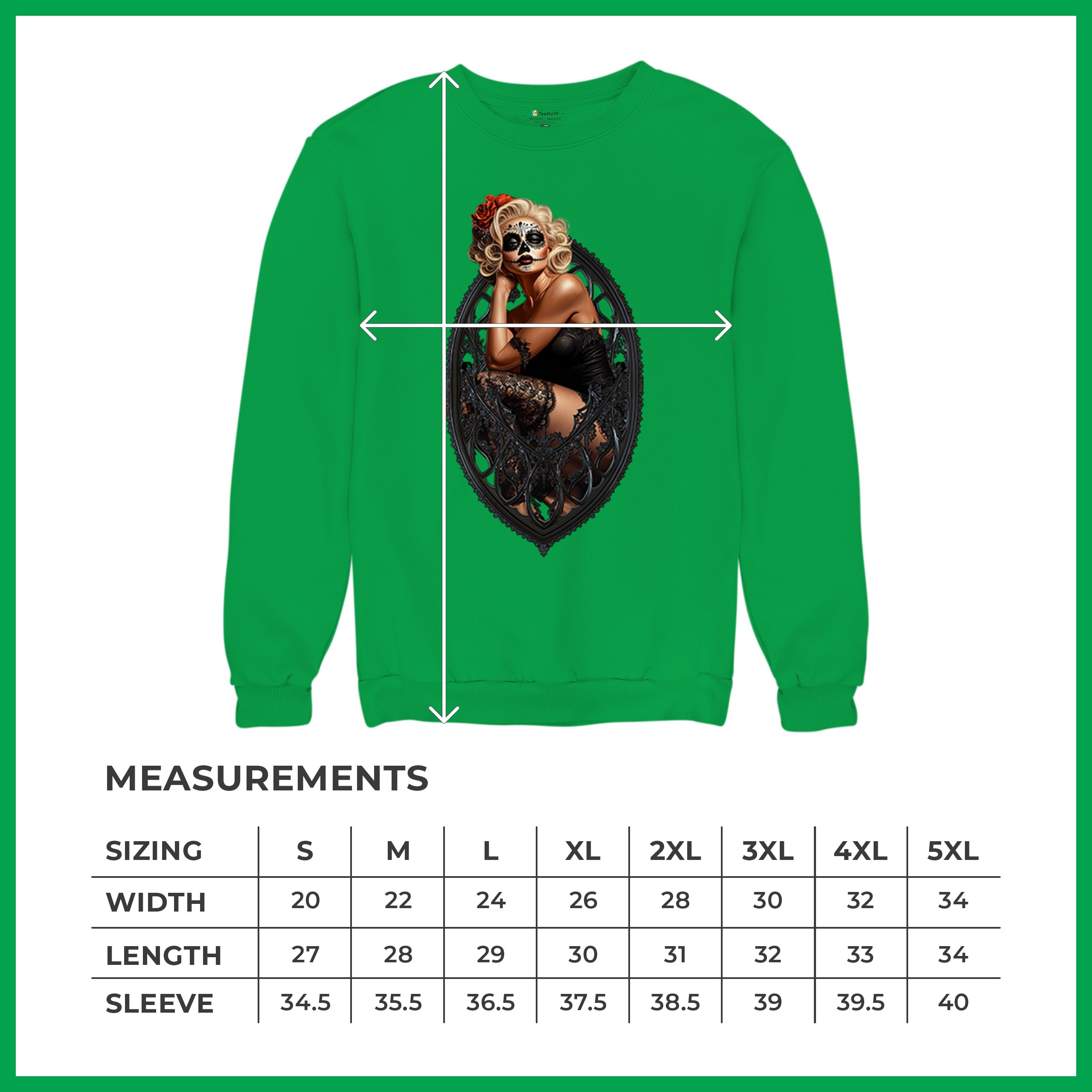 Gothic Sugar Skull Pinup Sweatshirt Dia de los Muertos Dark Seductive Crewneck - Picture 43 of 50