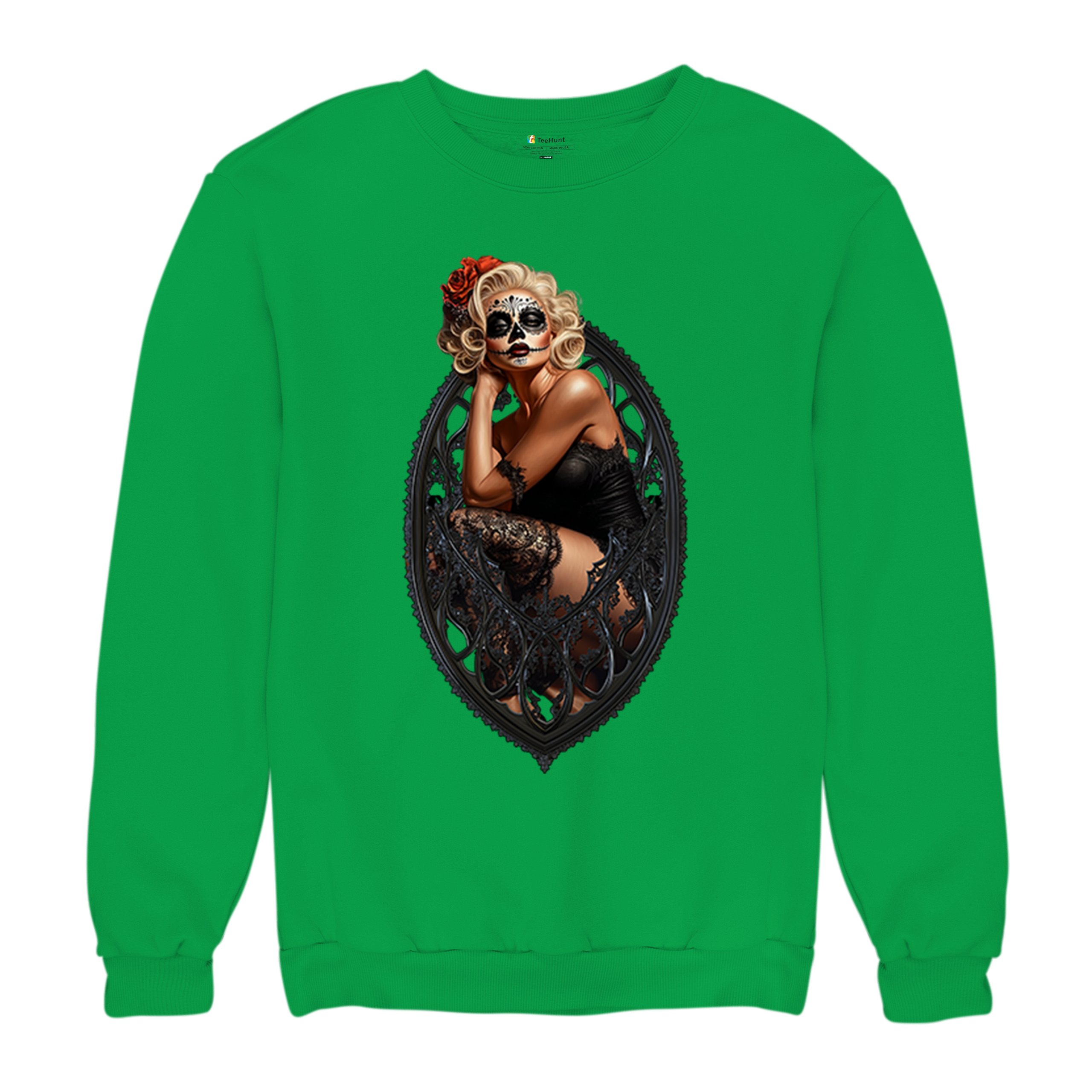Gothic Sugar Skull Pinup Sweatshirt Dia de los Muertos Dark Seductive Crewneck - Picture 41 of 50