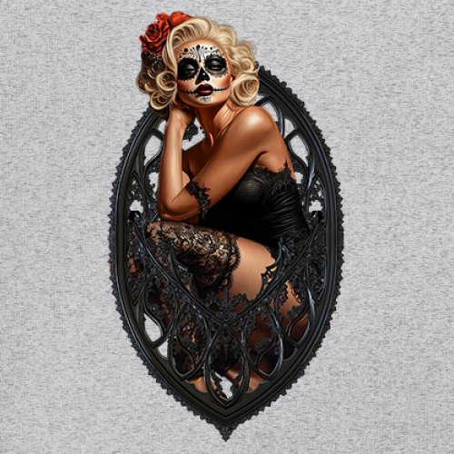 Gothic Sugar Skull Pinup Sweatshirt Dia de los Muertos Dark Seductive Crewneck - Picture 11 of 50