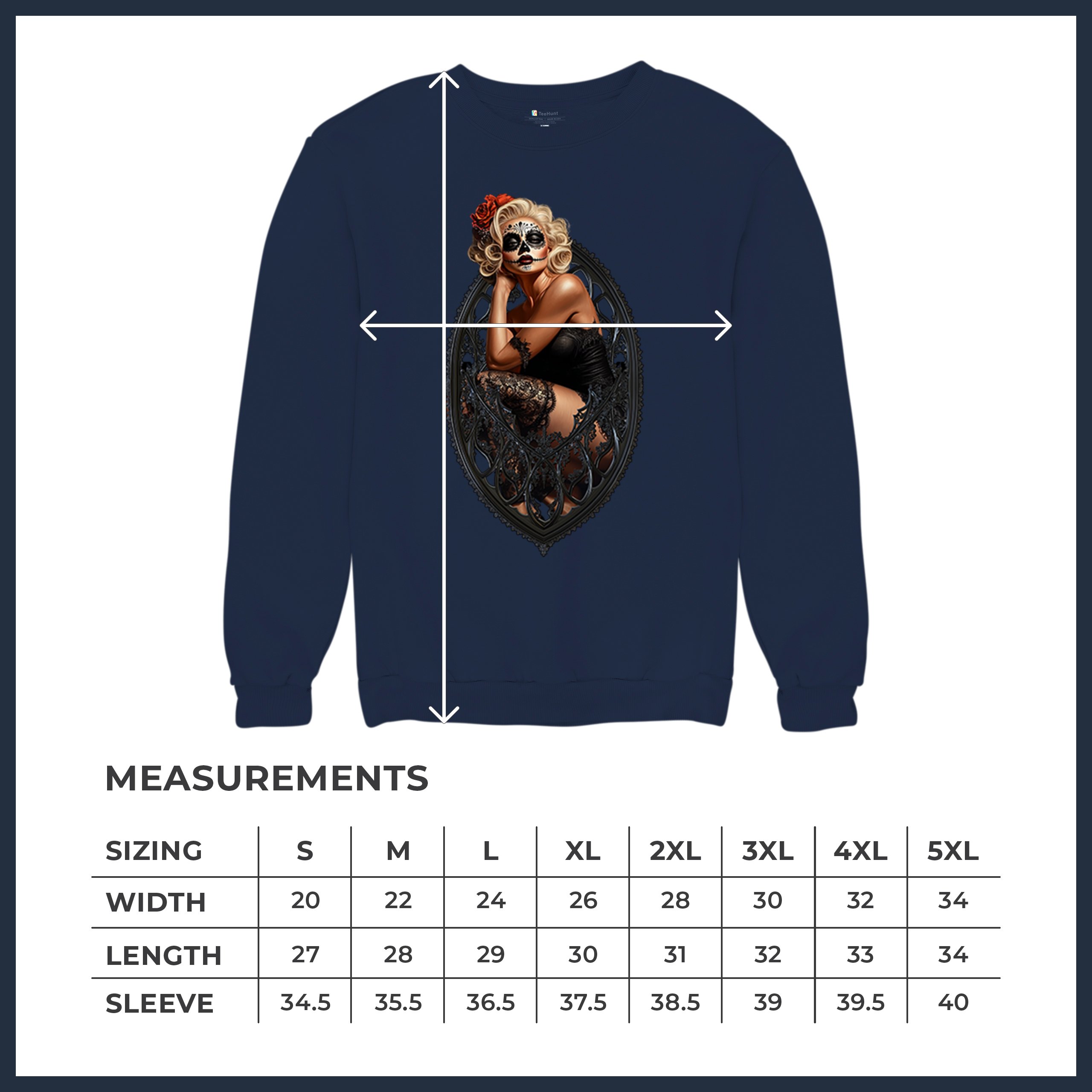 Gothic Sugar Skull Pinup Sweatshirt Dia de los Muertos Dark Seductive Crewneck - Picture 36 of 50
