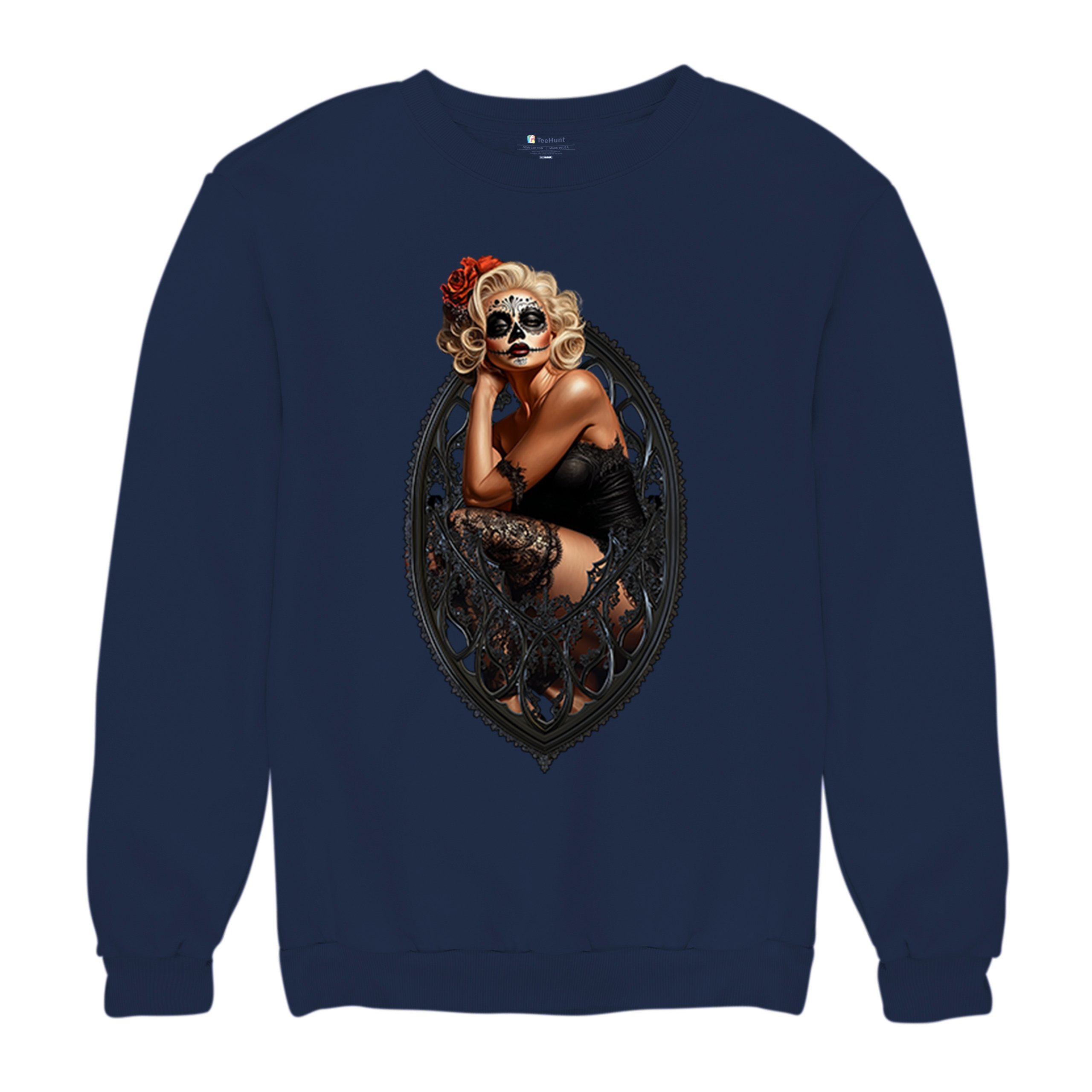 Gothic Sugar Skull Pinup Sweatshirt Dia de los Muertos Dark Seductive Crewneck - Picture 34 of 50