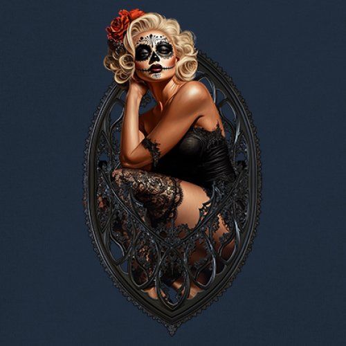 Gothic Sugar Skull Pinup Sweatshirt Dia de los Muertos Dark Seductive Crewneck - Picture 32 of 50