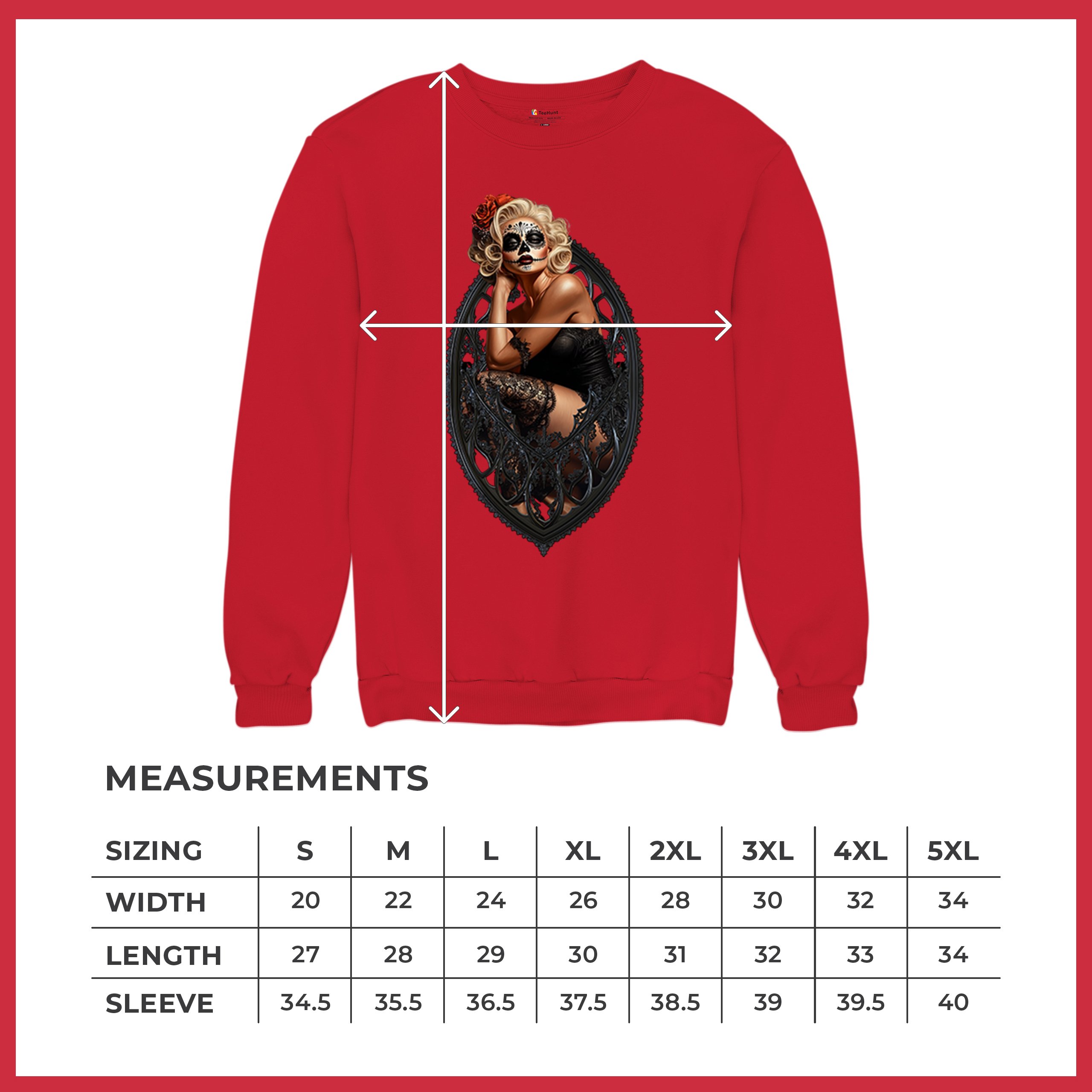 Gothic Sugar Skull Pinup Sweatshirt Dia de los Muertos Dark Seductive Crewneck - Picture 22 of 50