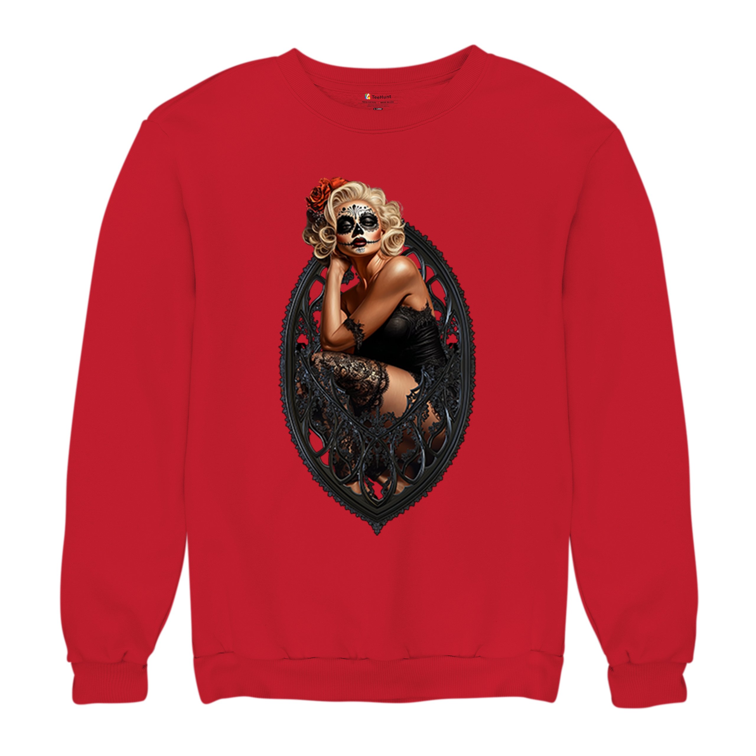 Gothic Sugar Skull Pinup Sweatshirt Dia de los Muertos Dark Seductive Crewneck - Picture 20 of 50