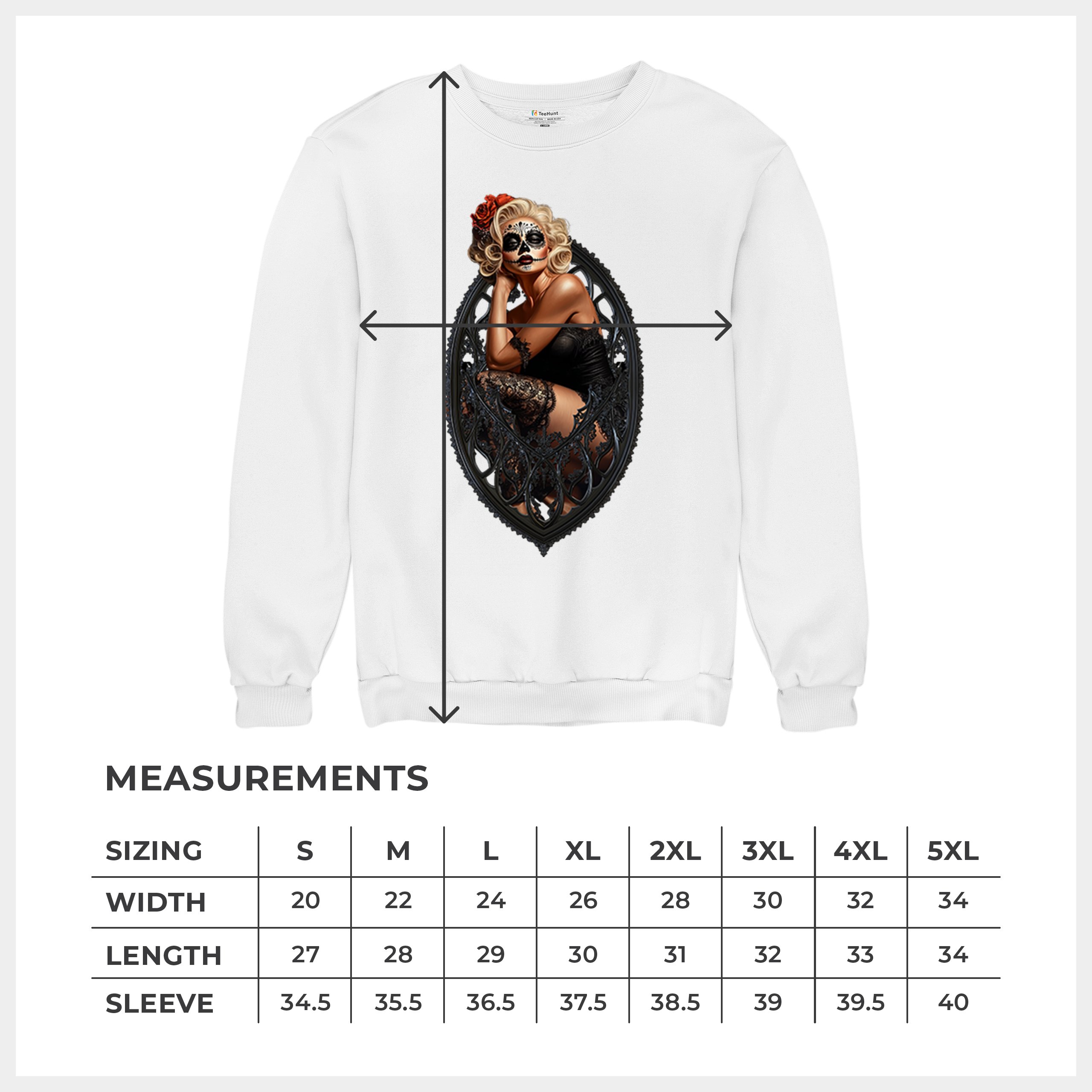 Gothic Sugar Skull Pinup Sweatshirt Dia de los Muertos Dark Seductive Crewneck - Picture 29 of 50