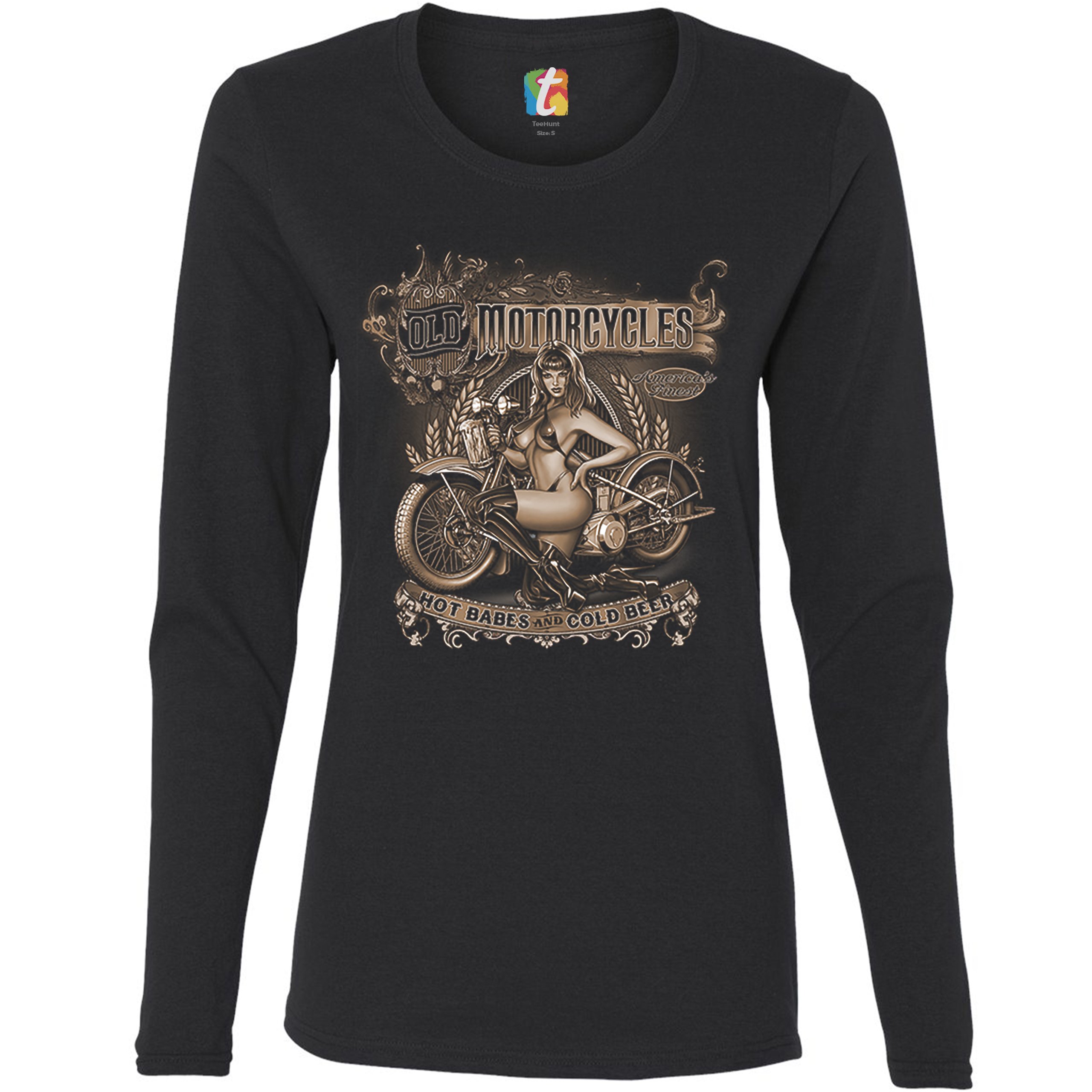 OLD MOTORCYCLES HOT Babes and Cold Beer Women's Long Sleeve Tshirt