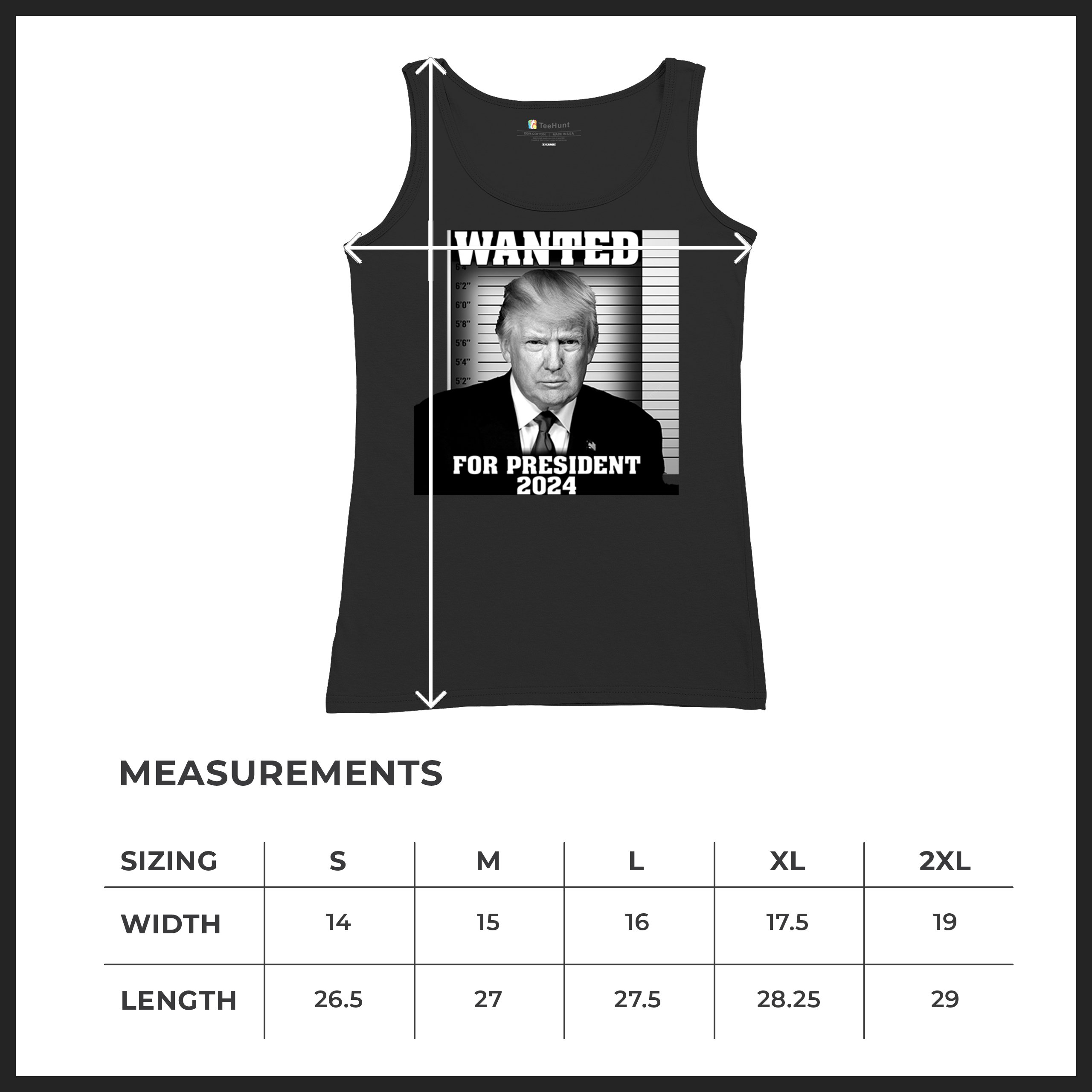 Donald Trump Wanted for President 2024 Women's Tank Top Mugshot MAGA America - Picture 8 of 36
