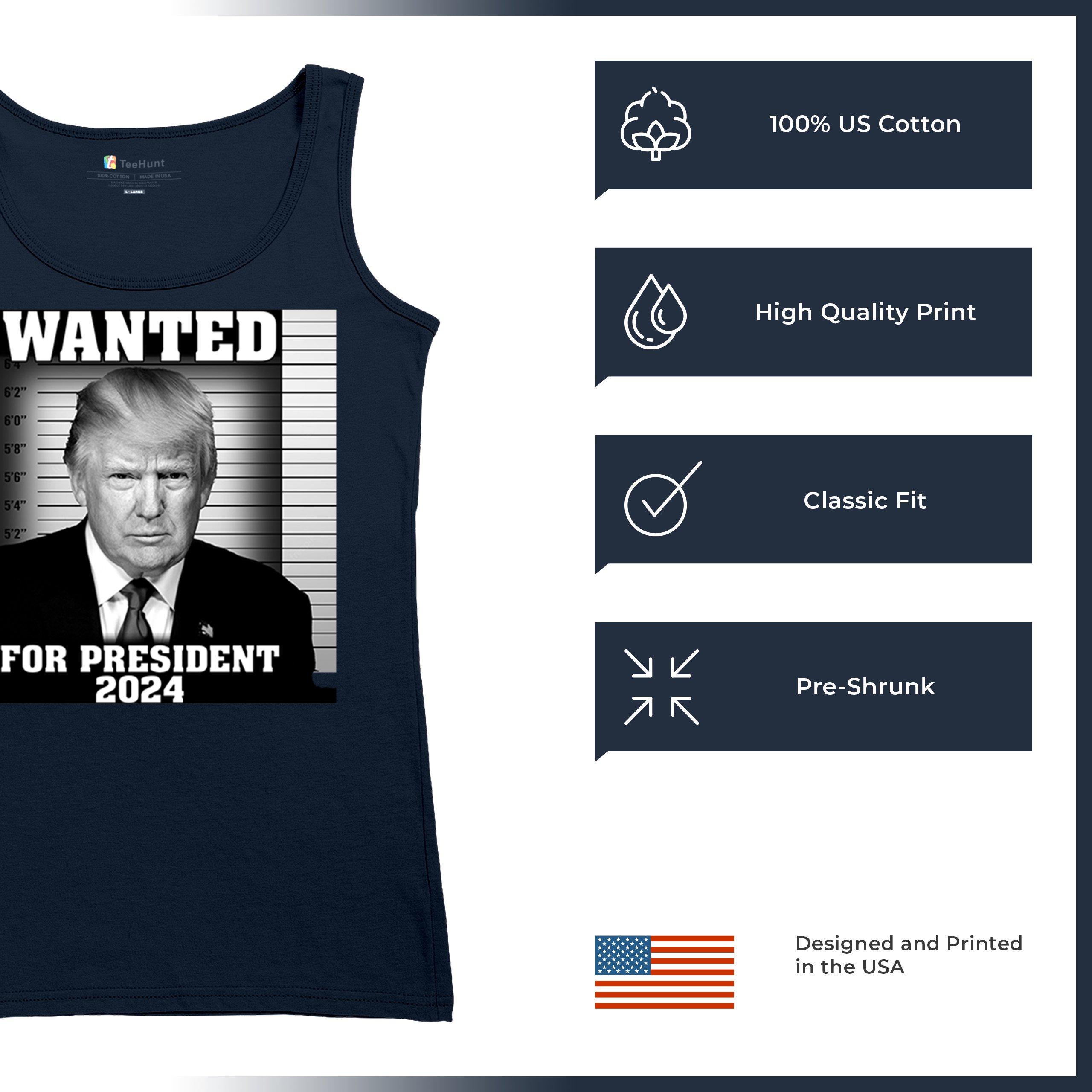 Donald Trump Wanted for President 2024 Women's Tank Top Mugshot MAGA America - Picture 28 of 36