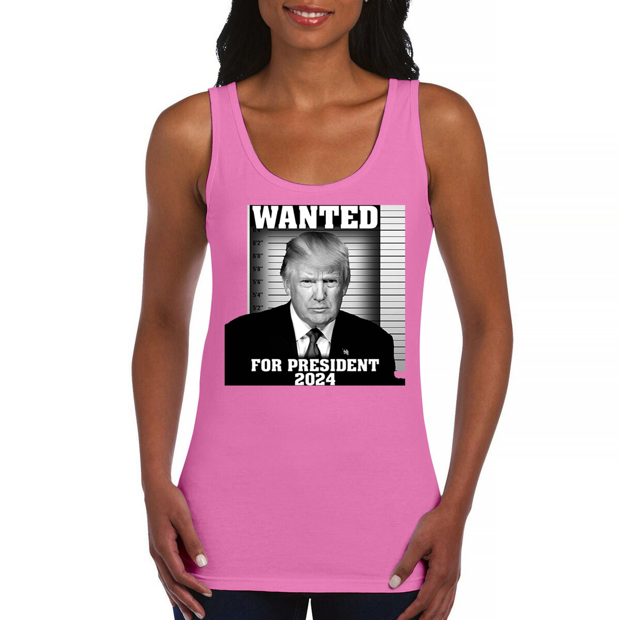 Donald Trump Wanted for President 2024 Women's Tank Top Mugshot MAGA America - Picture 30 of 36