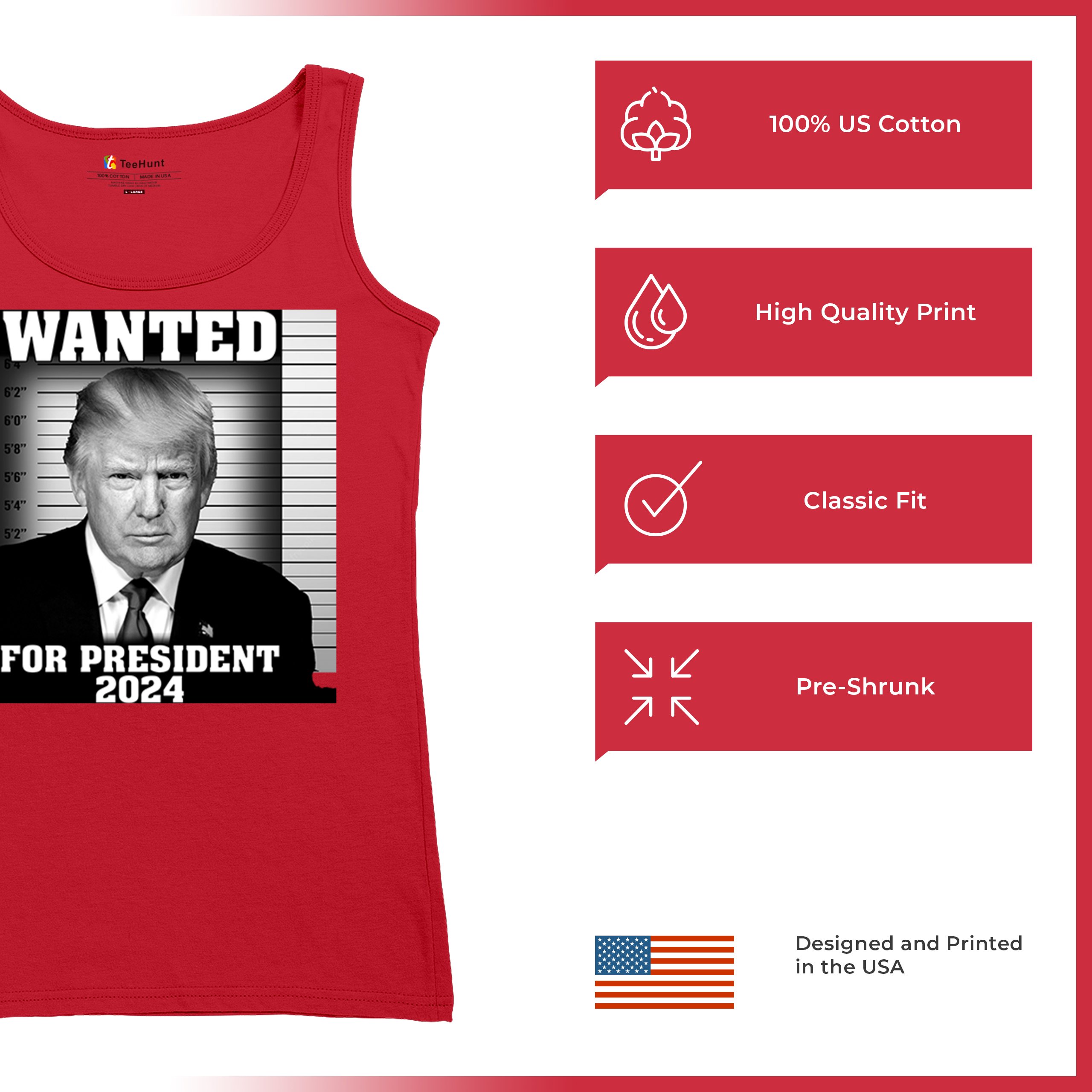 Donald Trump Wanted for President 2024 Women's Tank Top Mugshot MAGA America - Picture 14 of 36