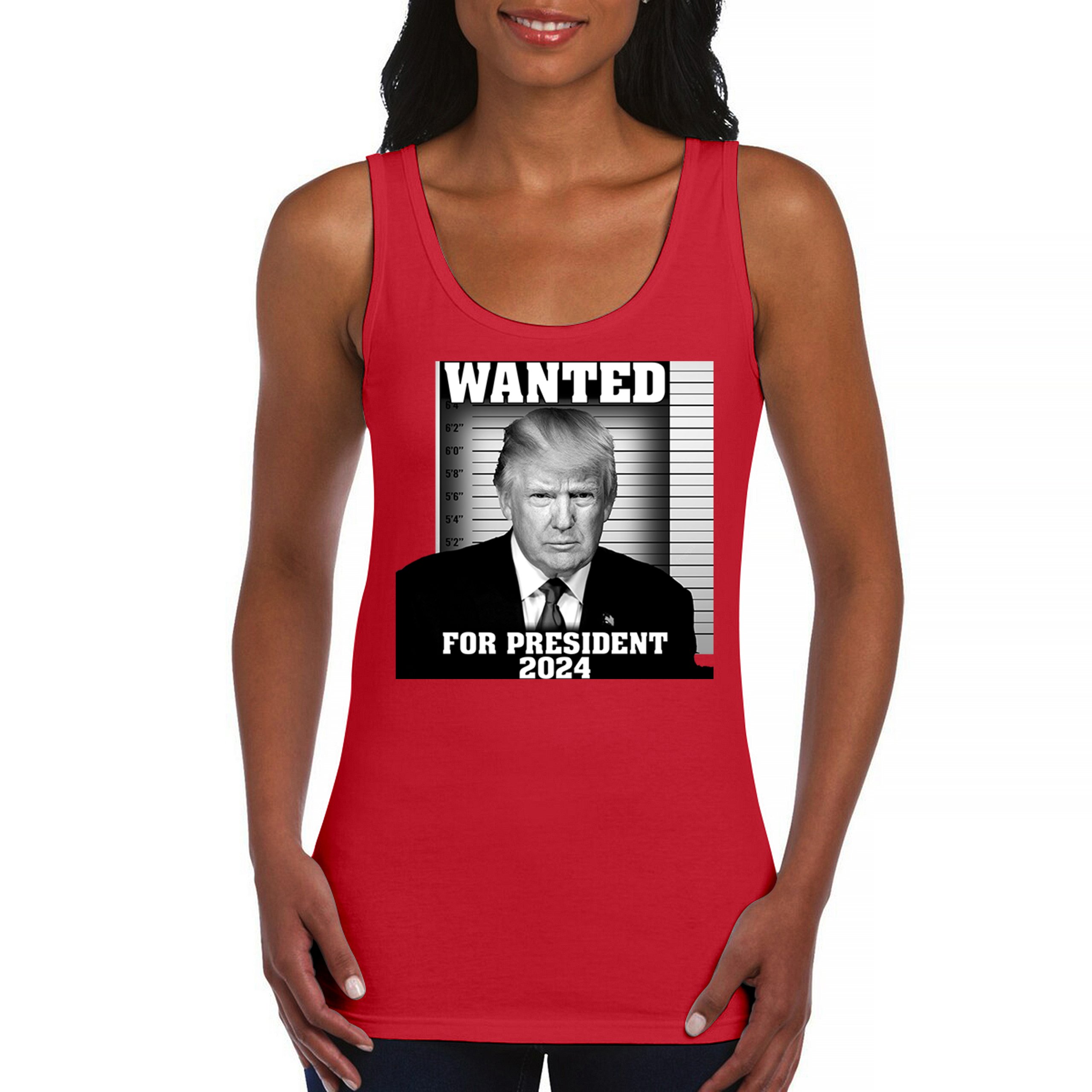 Donald Trump Wanted for President 2024 Women's Tank Top Mugshot MAGA America - Picture 9 of 36