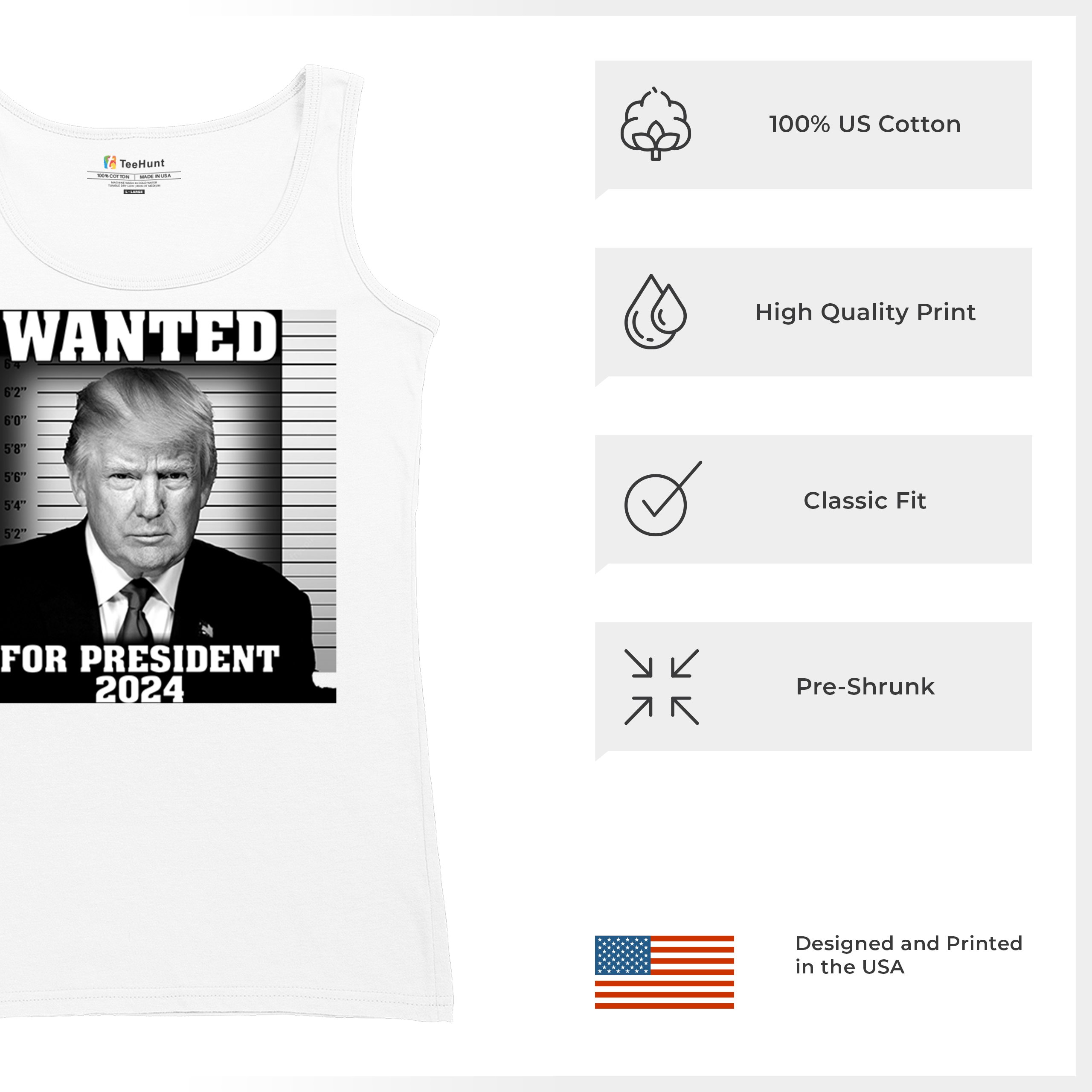 Donald Trump Wanted for President 2024 Women's Tank Top Mugshot MAGA America - Picture 21 of 36