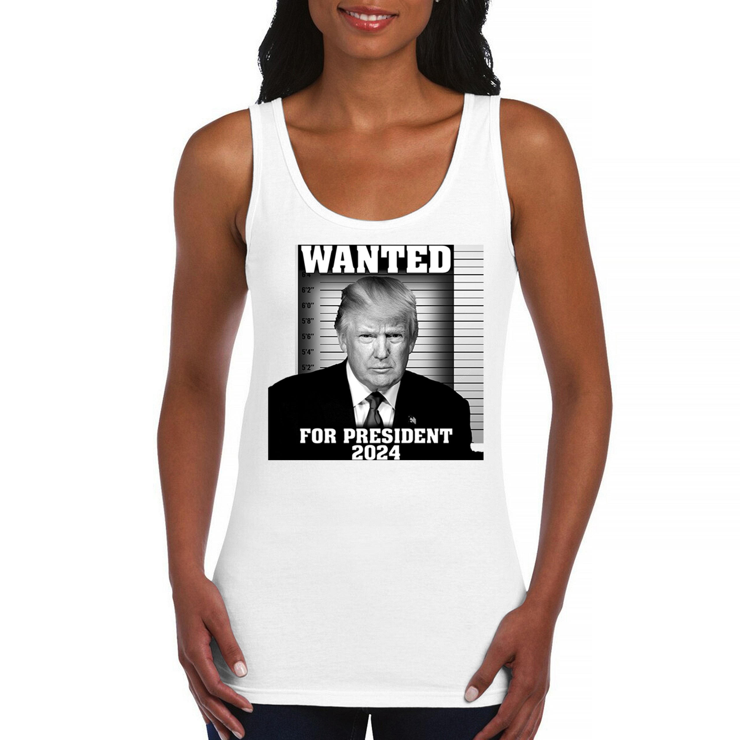 Donald Trump Wanted for President 2024 Women's Tank Top Mugshot MAGA America - Picture 16 of 36