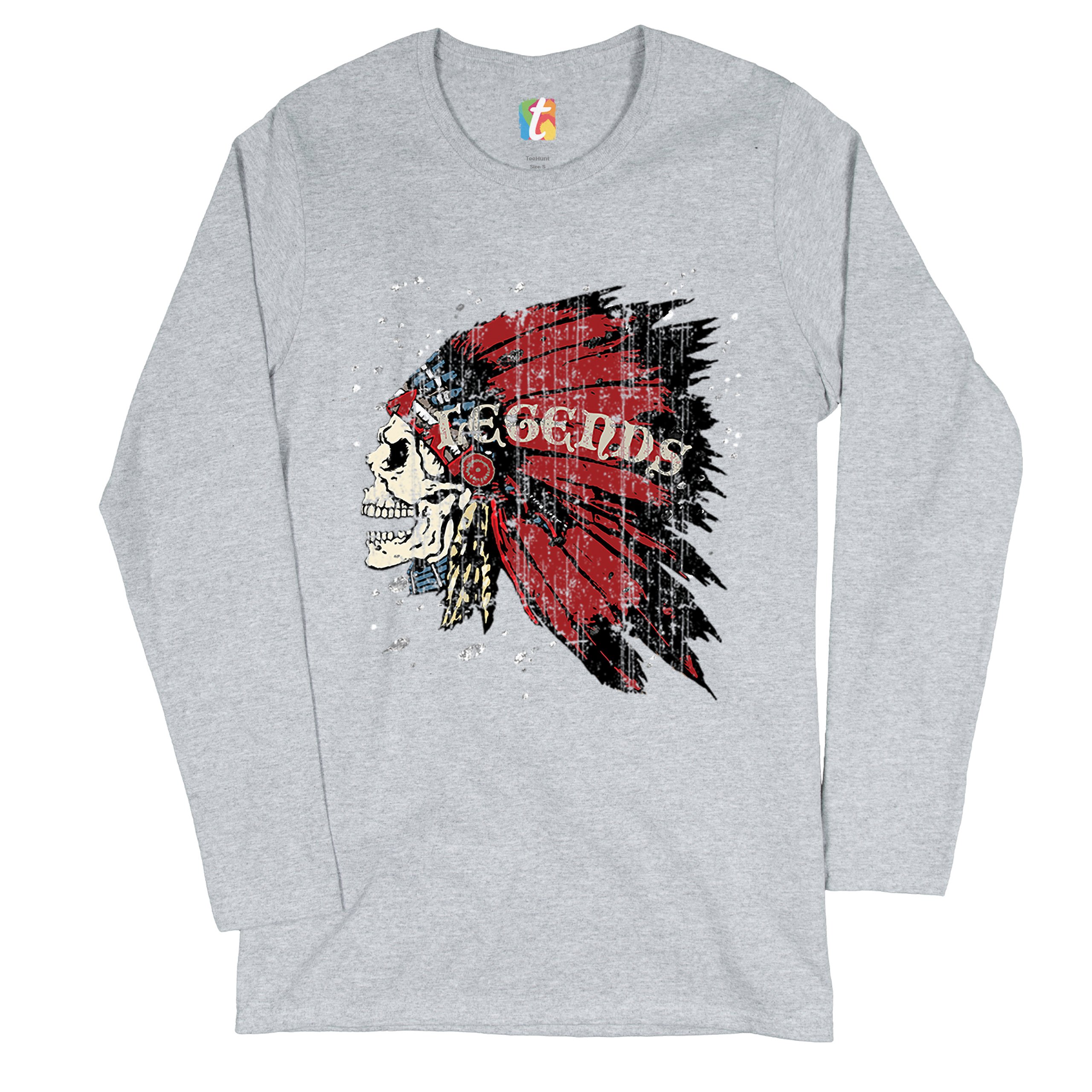 Native American Legends Women's Long Sleeve T-shirt Skull War Bonnet Headdress - Picture 6 of 29