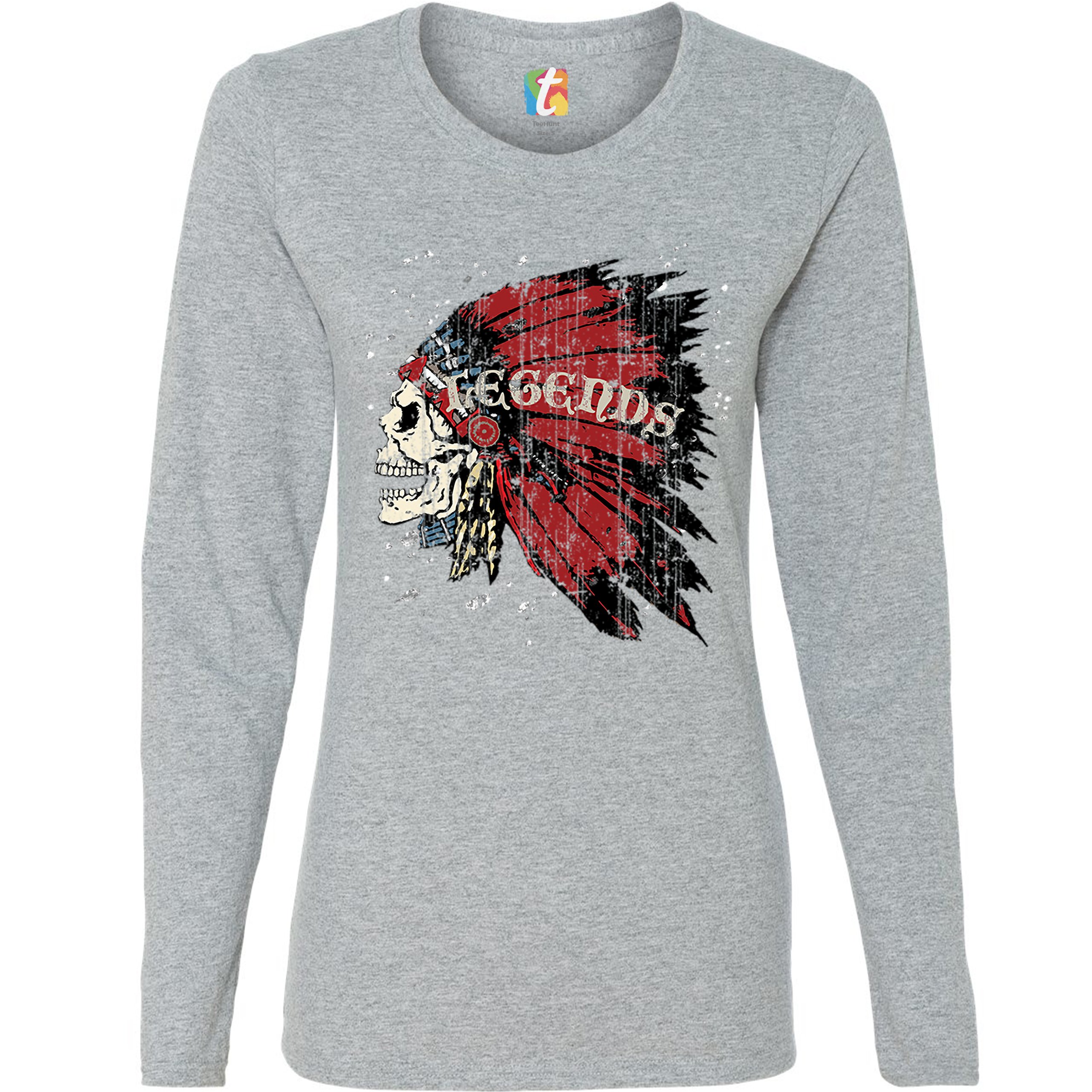 Native American Legends Women's Long Sleeve T-shirt Skull War Bonnet Headdress - Picture 7 of 29