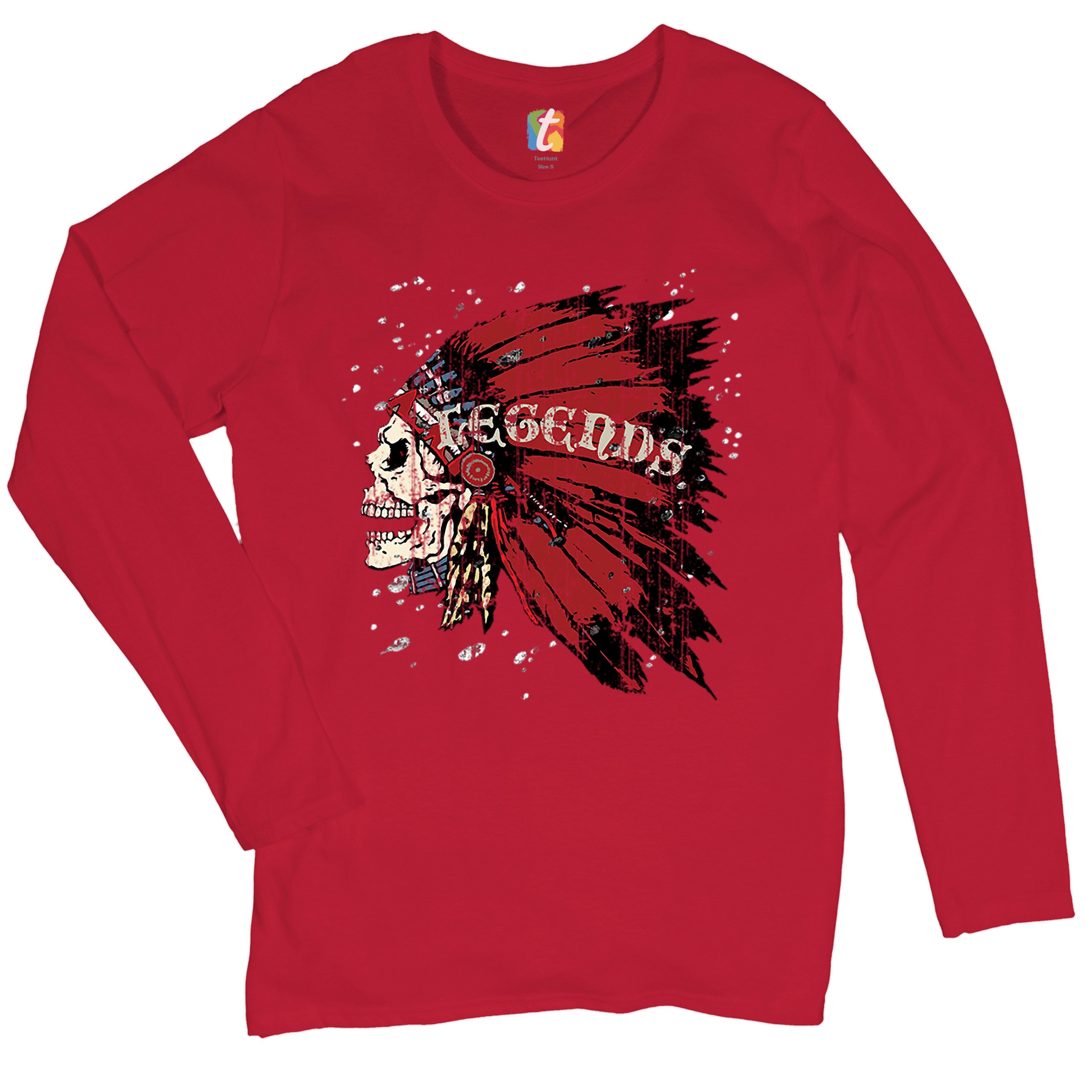 Native American Legends Women's Long Sleeve T-shirt Skull War Bonnet Headdress - Picture 10 of 29