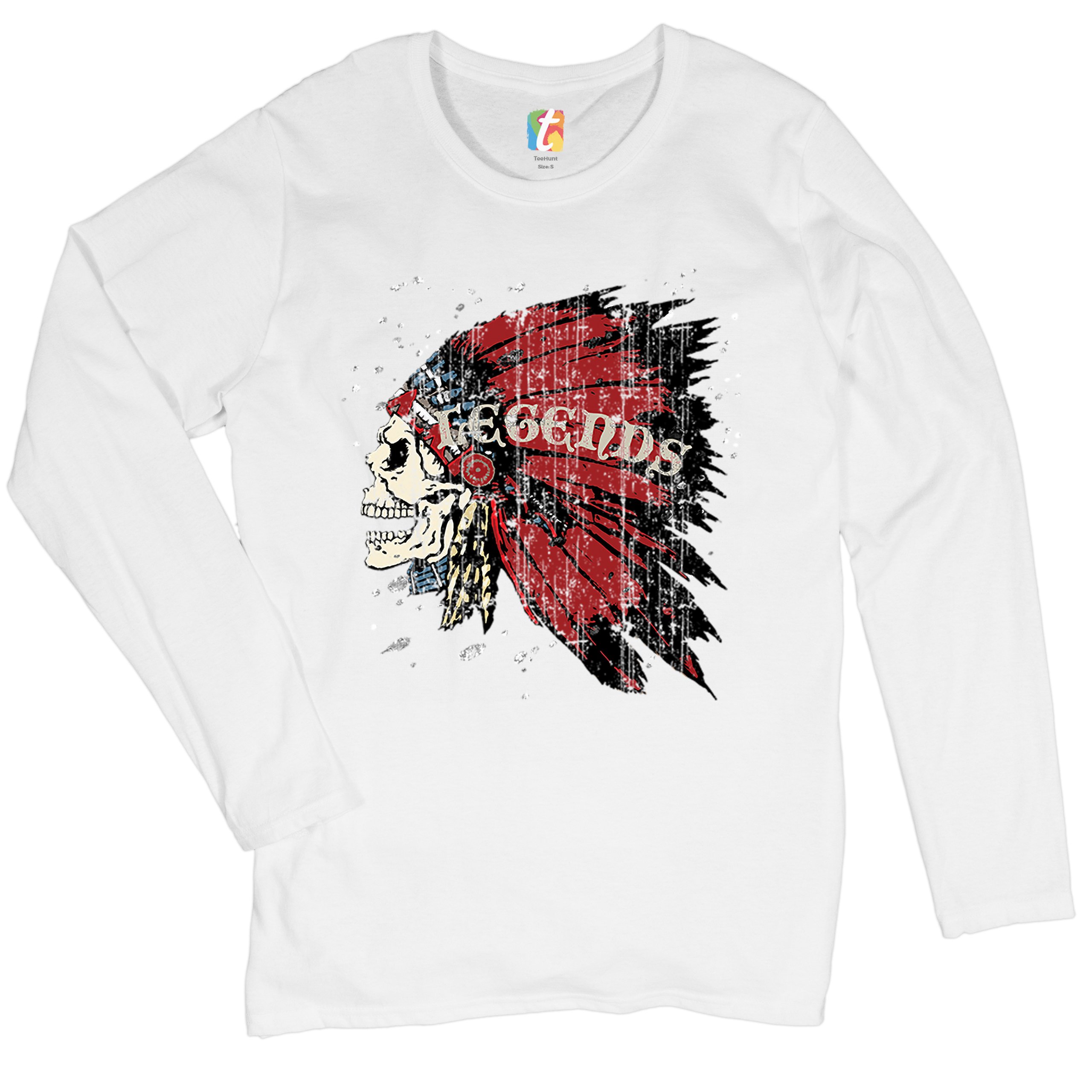 Native American Legends Women's Long Sleeve T-shirt Skull War Bonnet Headdress - Picture 14 of 29
