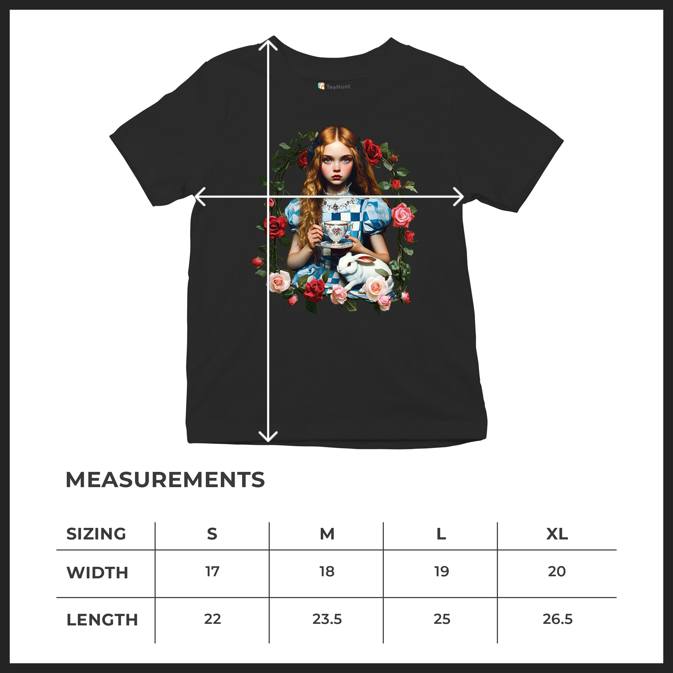 Storybook Alice Tea Party Youth T-shirt Wonderland Girl Fairytale Rabbit Kids - Picture 8 of 50