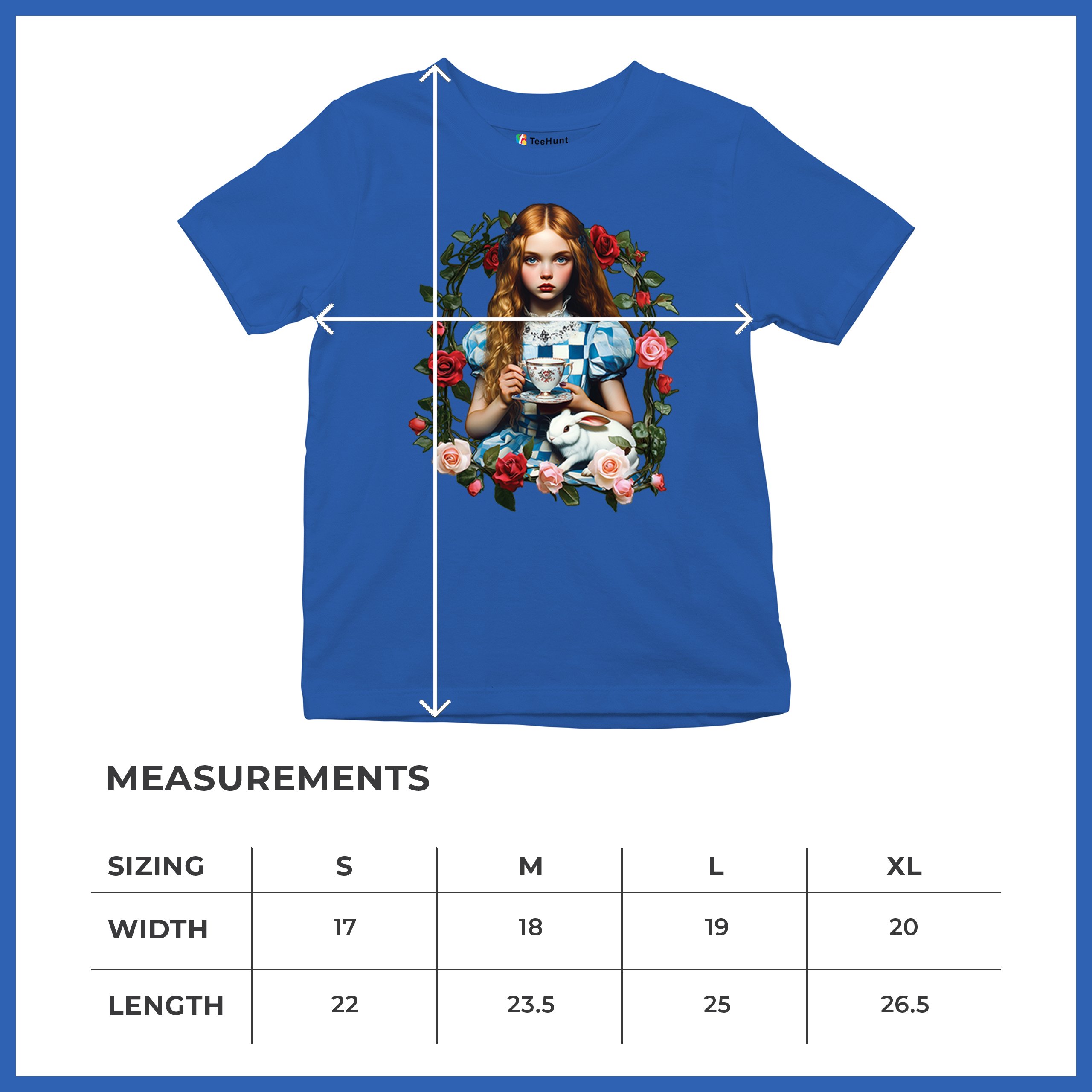 Storybook Alice Tea Party Youth T-shirt Wonderland Girl Fairytale Rabbit Kids - Picture 43 of 50