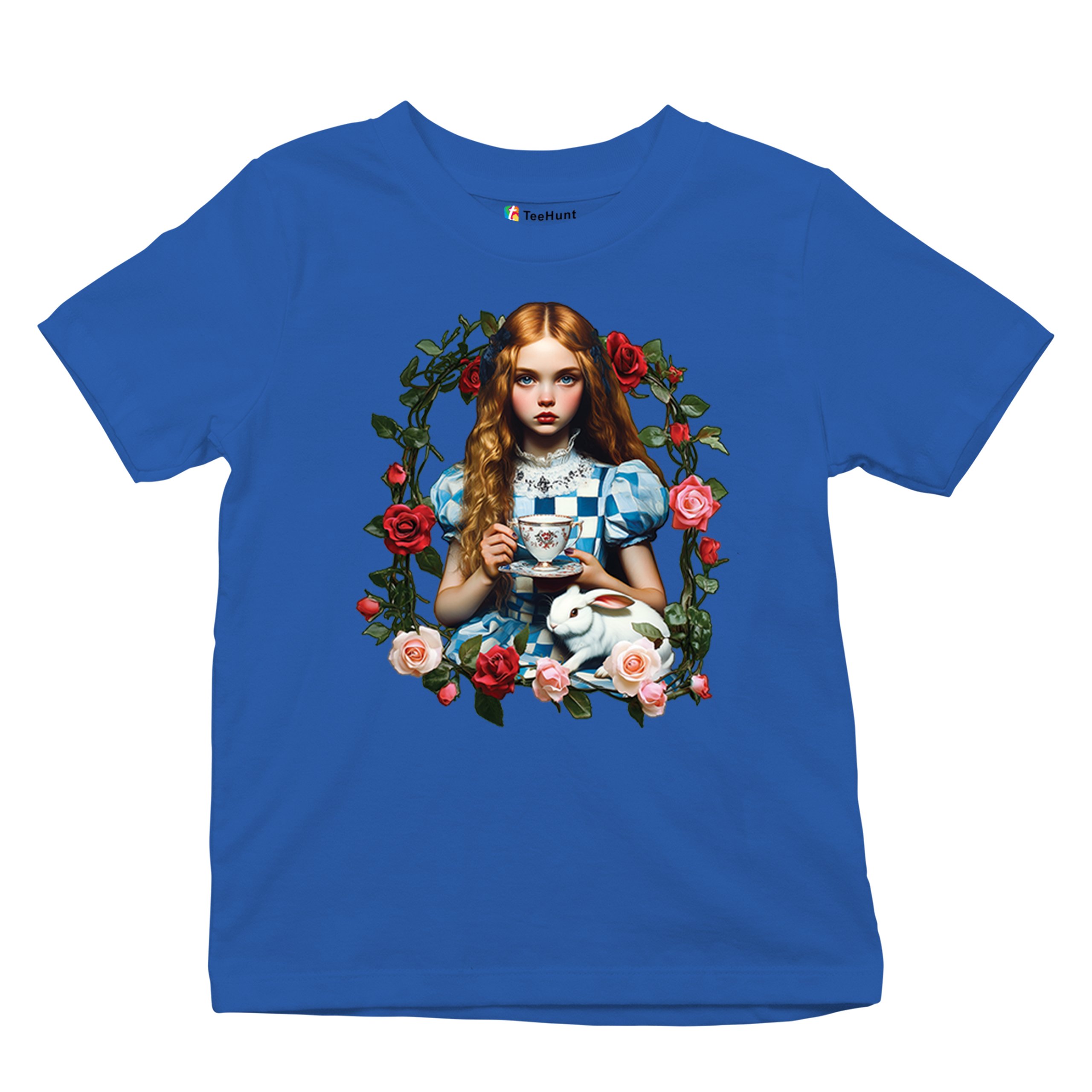 Storybook Alice Tea Party Youth T-shirt Wonderland Girl Fairytale Rabbit Kids - Picture 41 of 50
