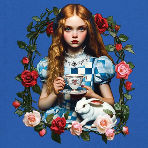 Storybook Alice Tea Party Youth T-shirt Wonderland Girl Fairytale Rabbit Kids - Picture 39 of 50