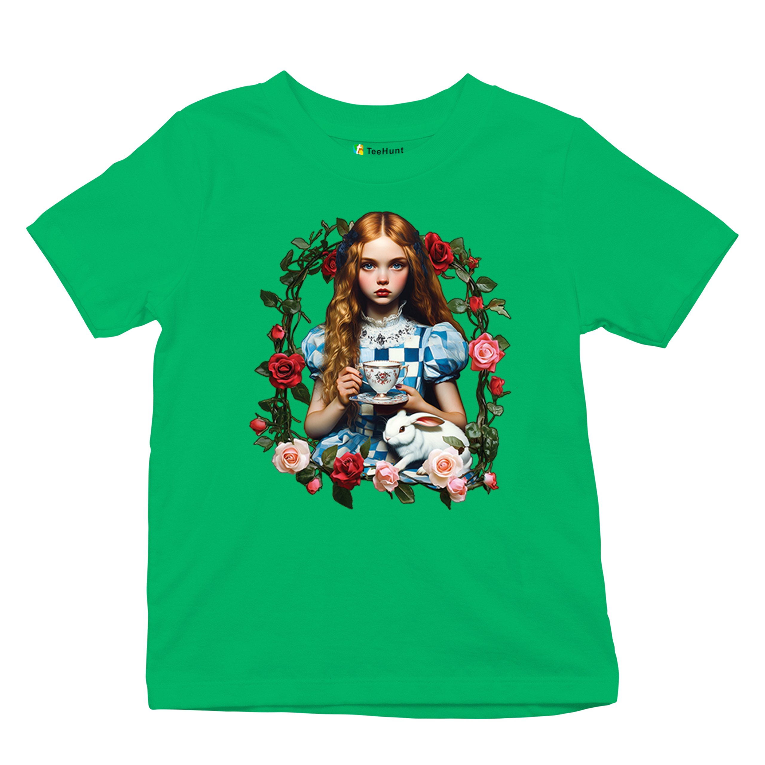 Storybook Alice Tea Party Youth T-shirt Wonderland Girl Fairytale Rabbit Kids - Picture 34 of 50