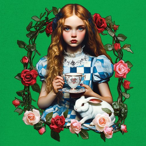 Storybook Alice Tea Party Youth T-shirt Wonderland Girl Fairytale Rabbit Kids - Picture 32 of 50