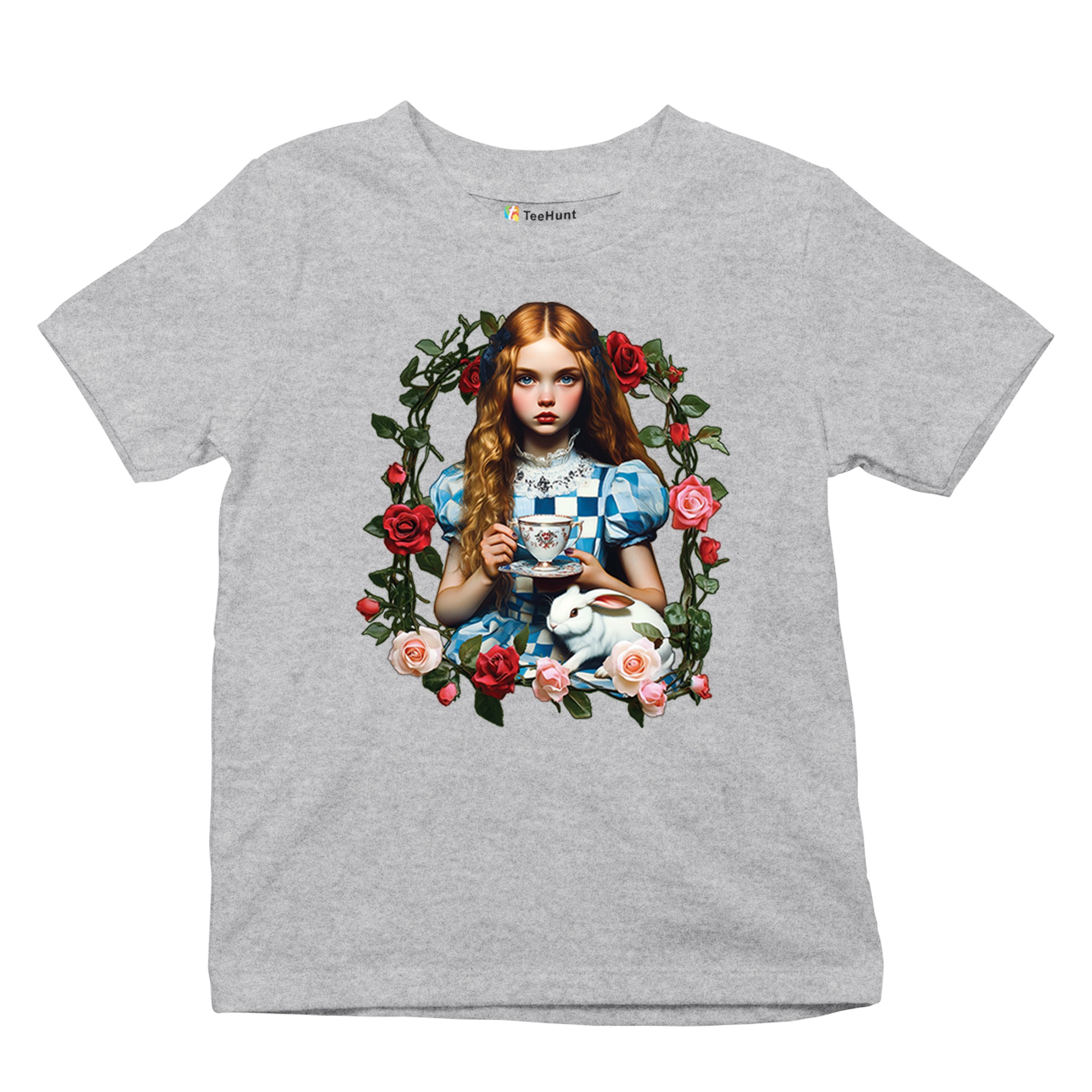 Storybook Alice Tea Party Youth T-shirt Wonderland Girl Fairytale Rabbit Kids - Picture 13 of 50