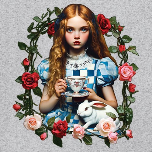 Storybook Alice Tea Party Youth T-shirt Wonderland Girl Fairytale Rabbit Kids - Picture 11 of 50