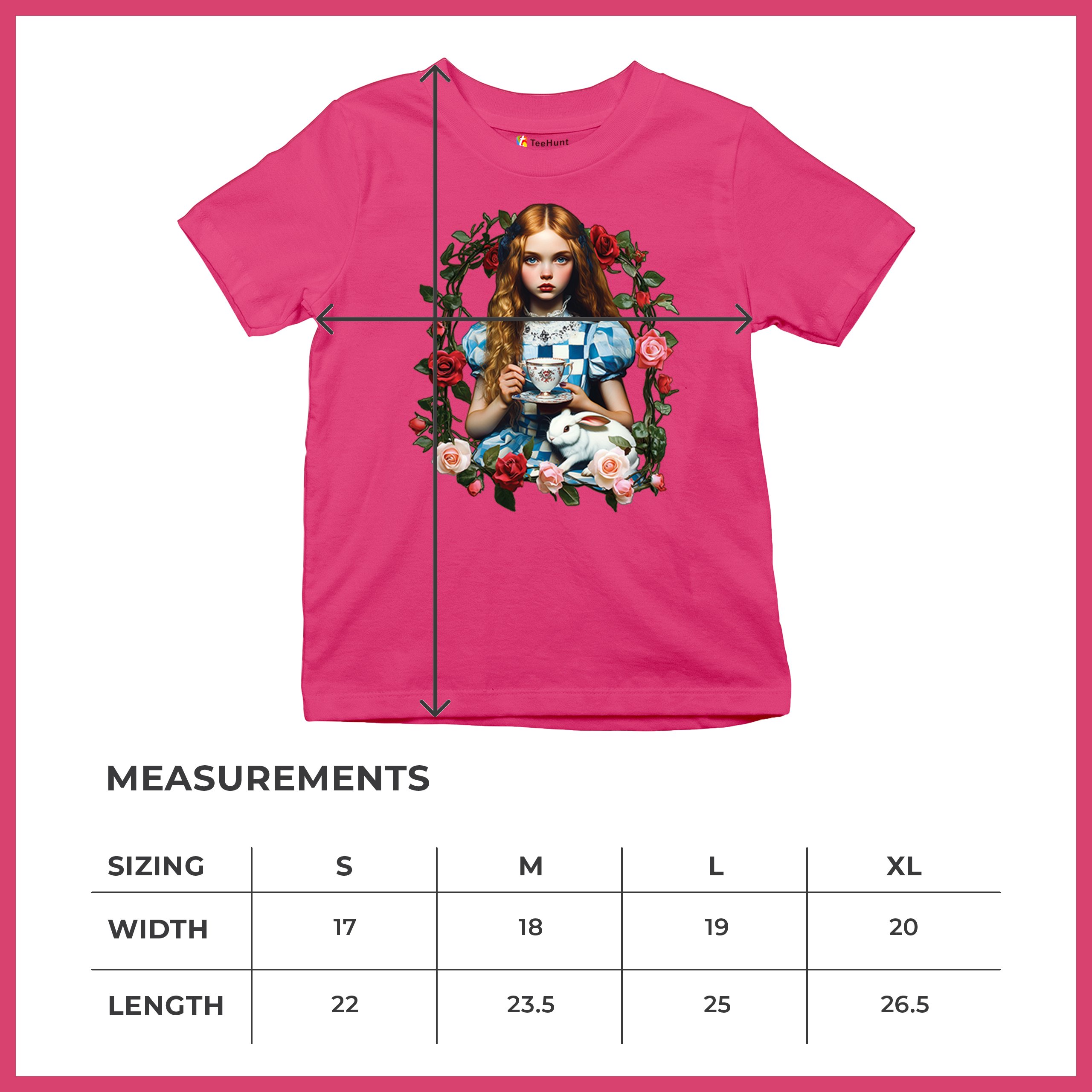 Storybook Alice Tea Party Youth T-shirt Wonderland Girl Fairytale Rabbit Kids - Picture 50 of 50