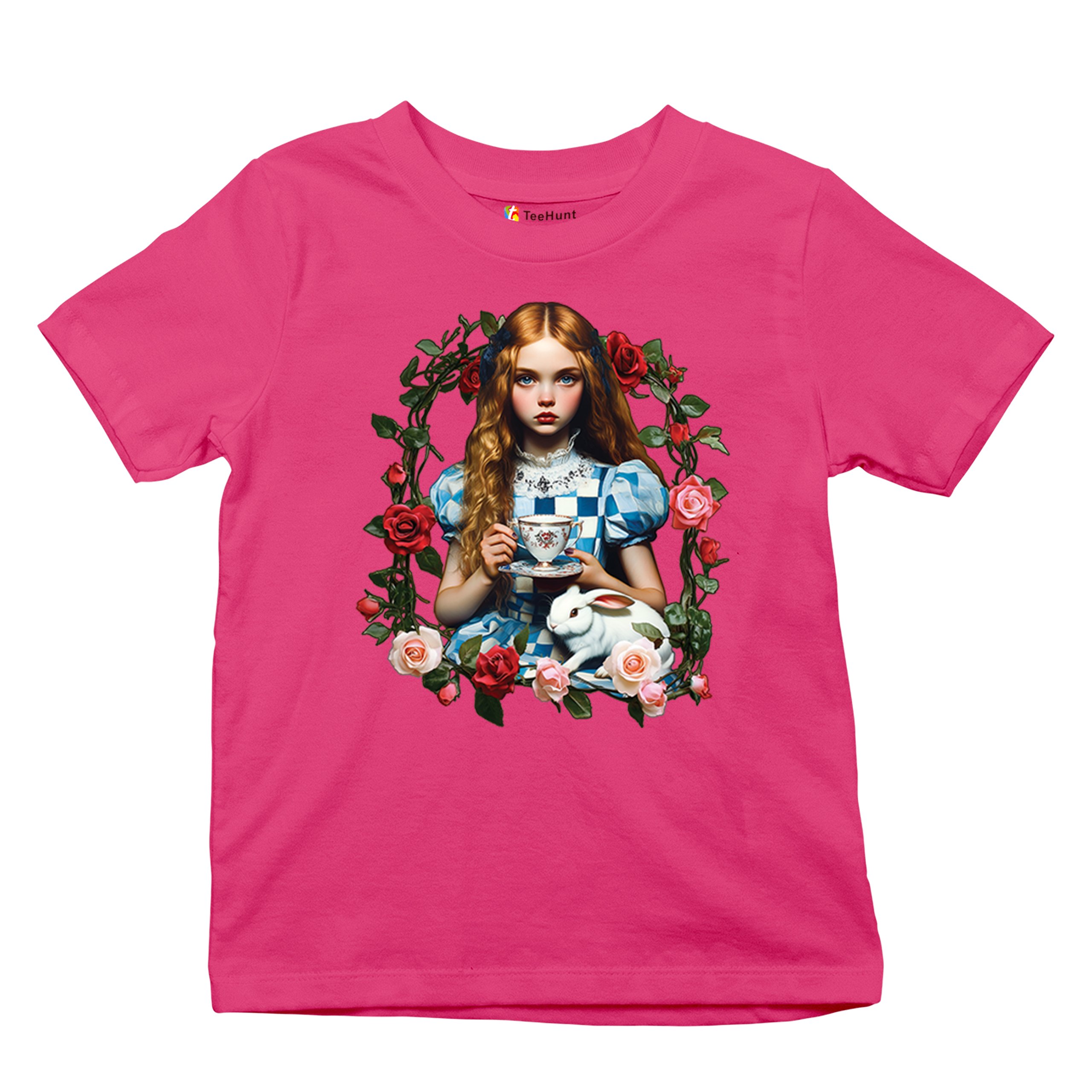 Storybook Alice Tea Party Youth T-shirt Wonderland Girl Fairytale Rabbit Kids - Picture 48 of 50