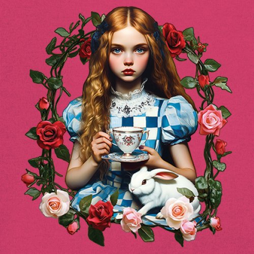 Storybook Alice Tea Party Youth T-shirt Wonderland Girl Fairytale Rabbit Kids - Picture 46 of 50