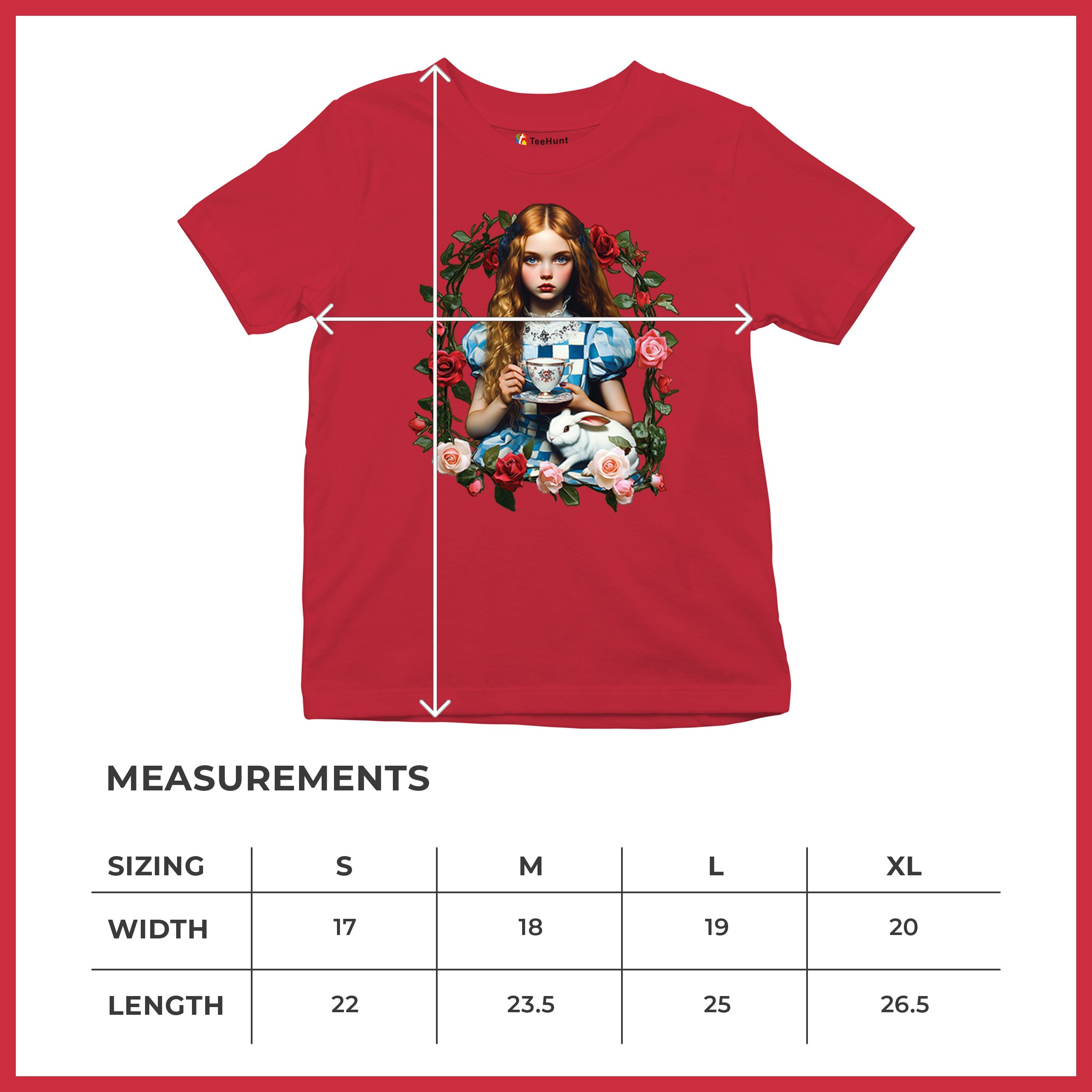 Storybook Alice Tea Party Youth T-shirt Wonderland Girl Fairytale Rabbit Kids - Picture 22 of 50