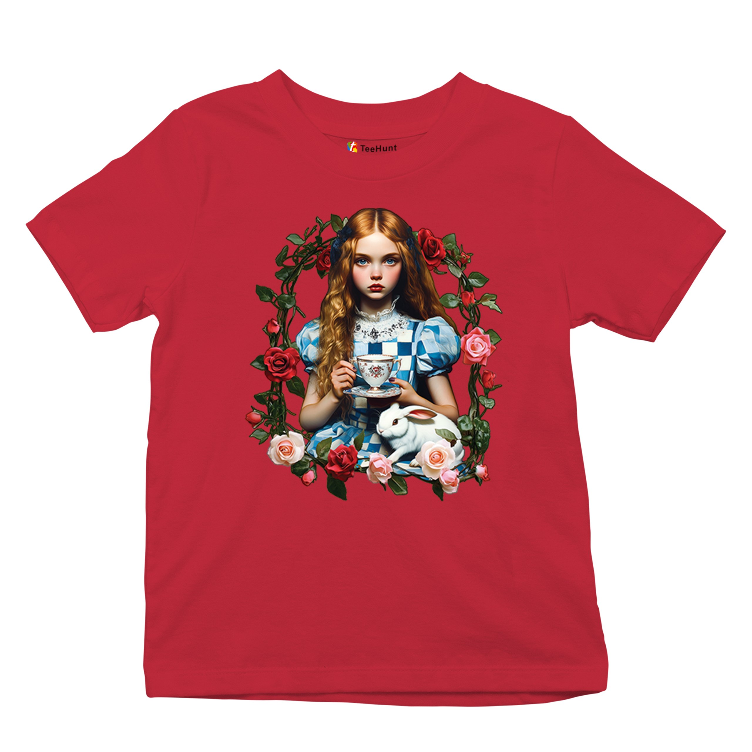 Storybook Alice Tea Party Youth T-shirt Wonderland Girl Fairytale Rabbit Kids - Picture 20 of 50