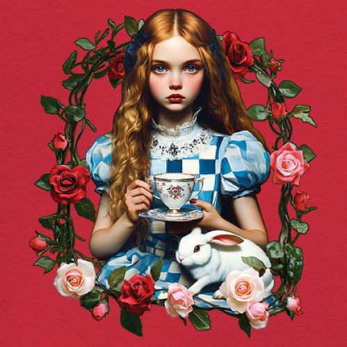 Storybook Alice Tea Party Youth T-shirt Wonderland Girl Fairytale Rabbit Kids - Picture 18 of 50