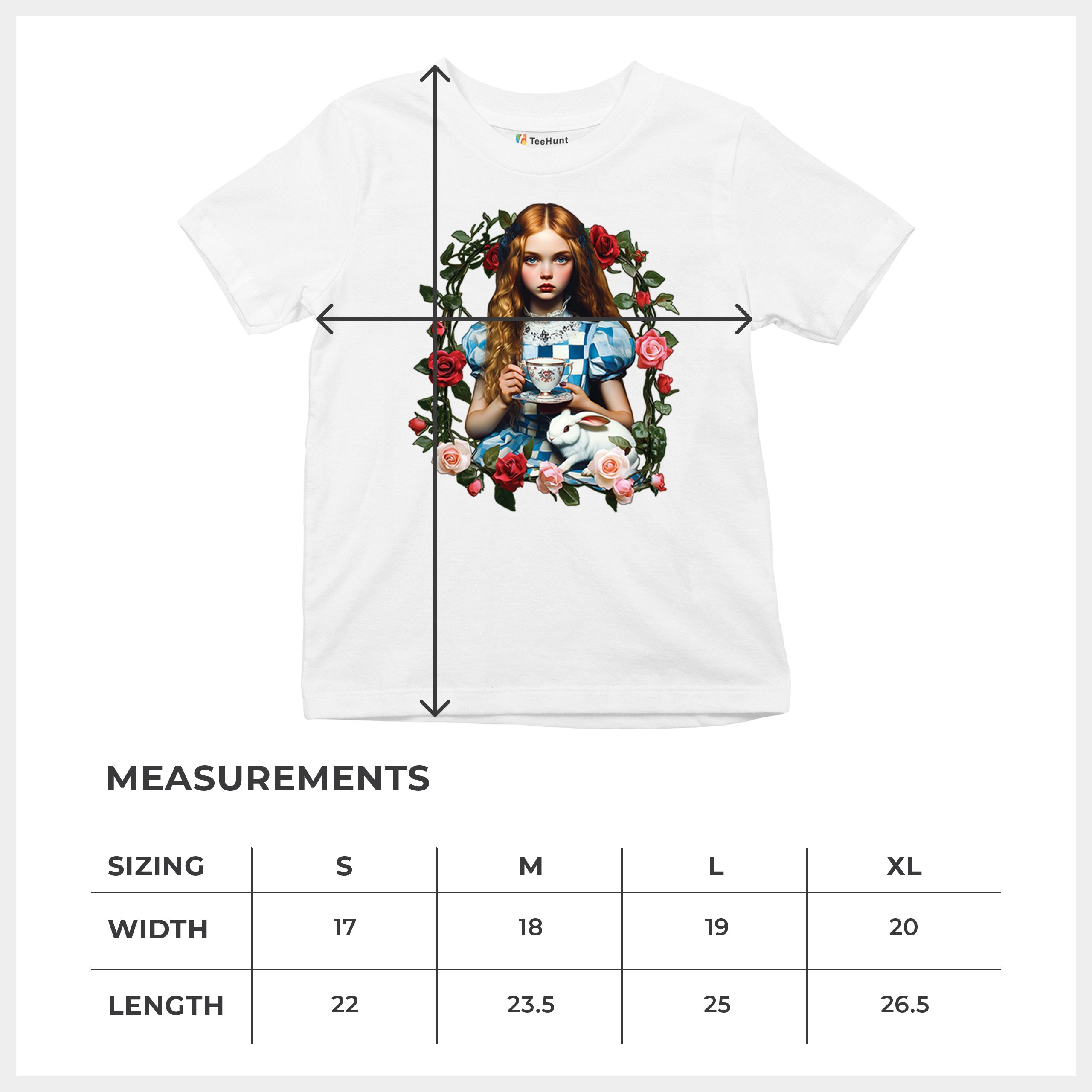 Storybook Alice Tea Party Youth T-shirt Wonderland Girl Fairytale Rabbit Kids - Picture 29 of 50