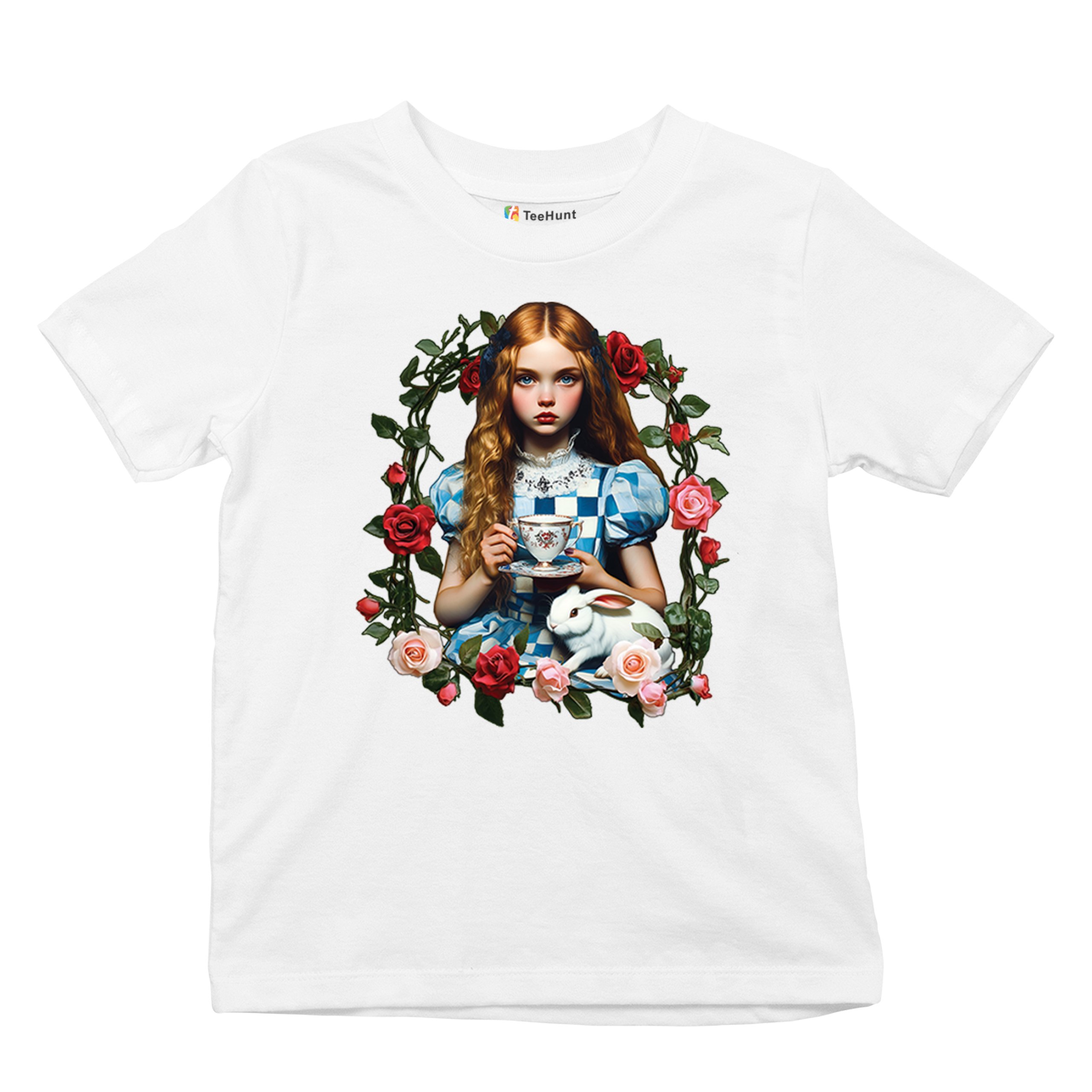 Storybook Alice Tea Party Youth T-shirt Wonderland Girl Fairytale Rabbit Kids - Picture 27 of 50