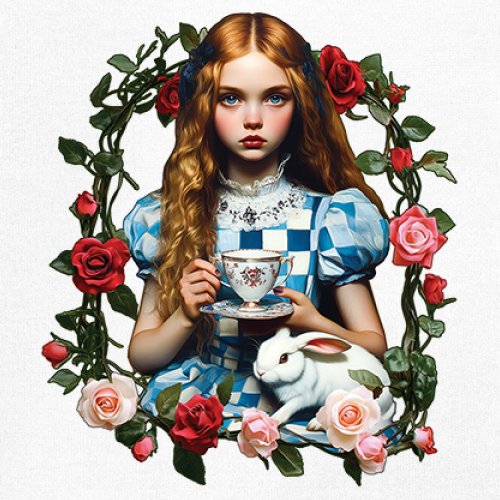 Storybook Alice Tea Party Youth T-shirt Wonderland Girl Fairytale Rabbit Kids - Picture 25 of 50