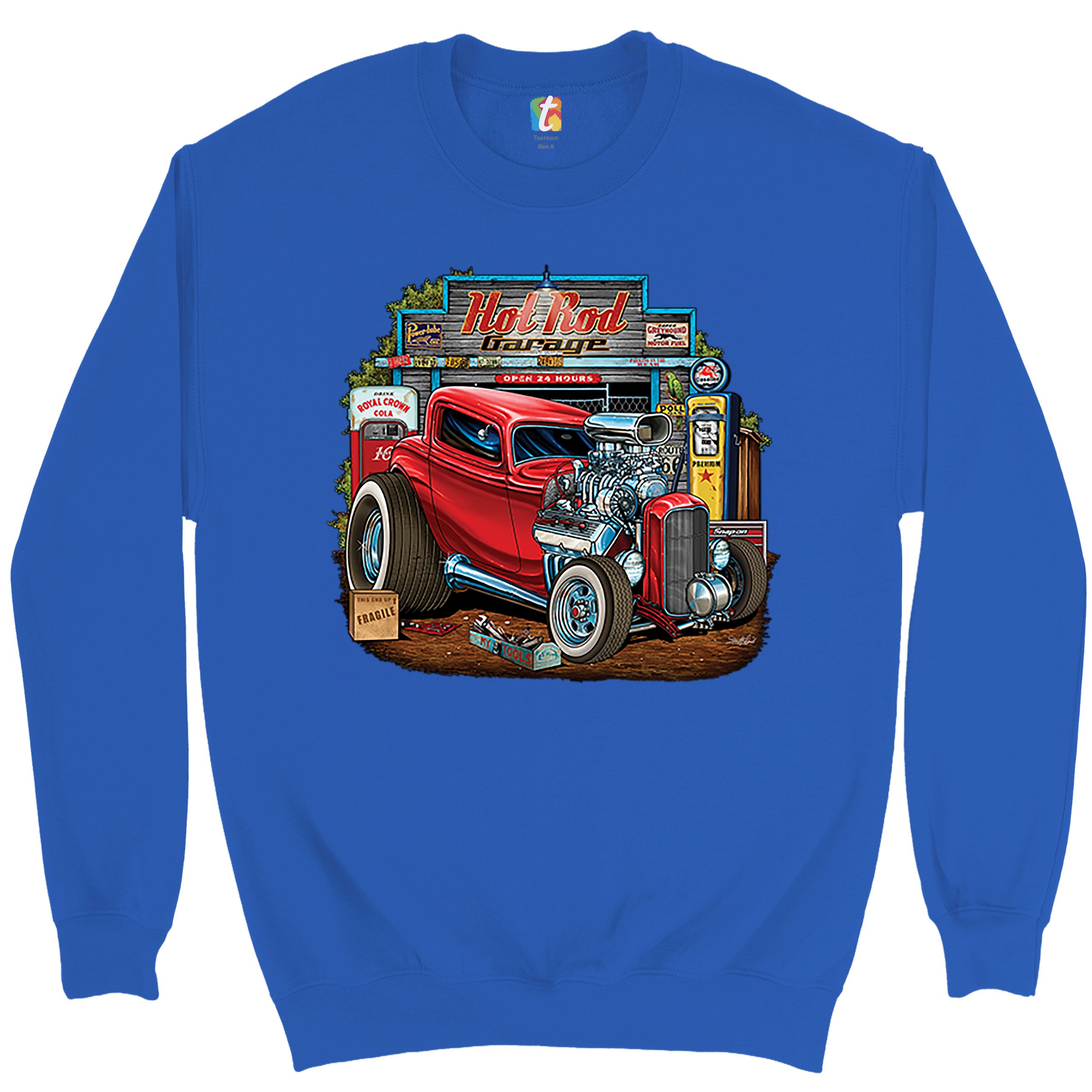 Hot Rod Garage Sweatshirt Route 66 Retro Vintage Drag Racing Car Crewneck