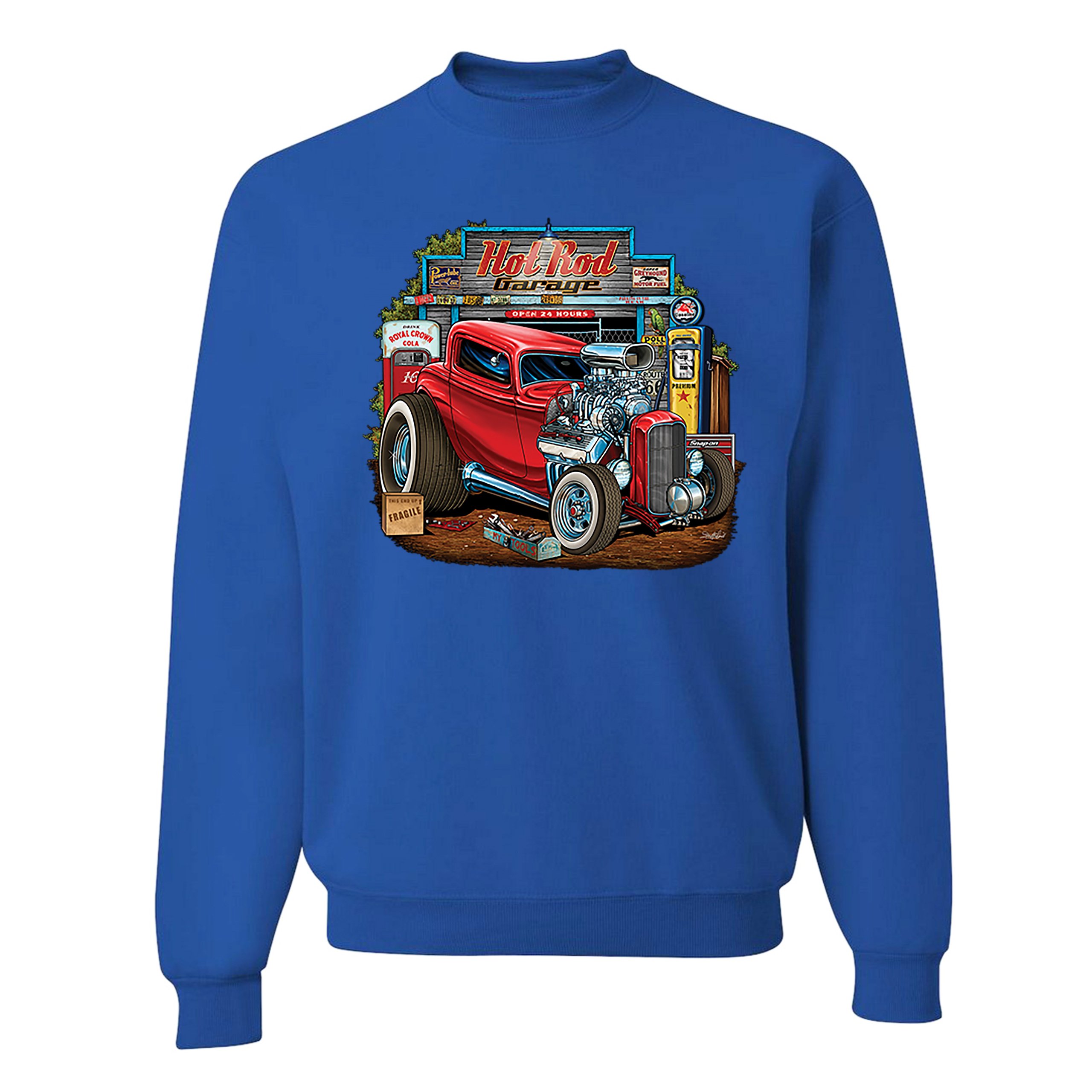 Hot Rod Garage Sweatshirt Route 66 Retro Vintage Drag Racing Car Crewneck