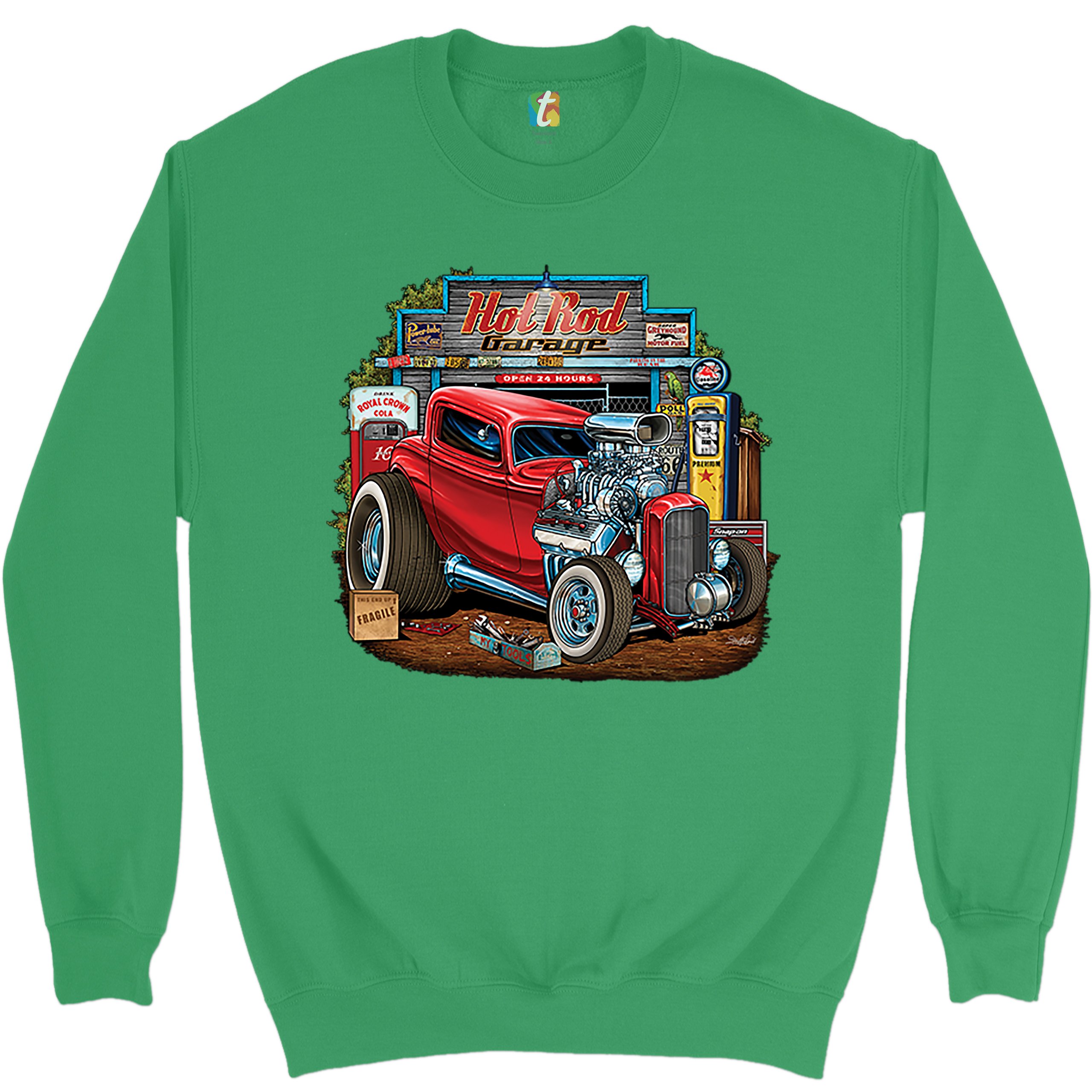 Hot Rod Garage Sweatshirt Route 66 Retro Vintage Drag Racing Car Crewneck