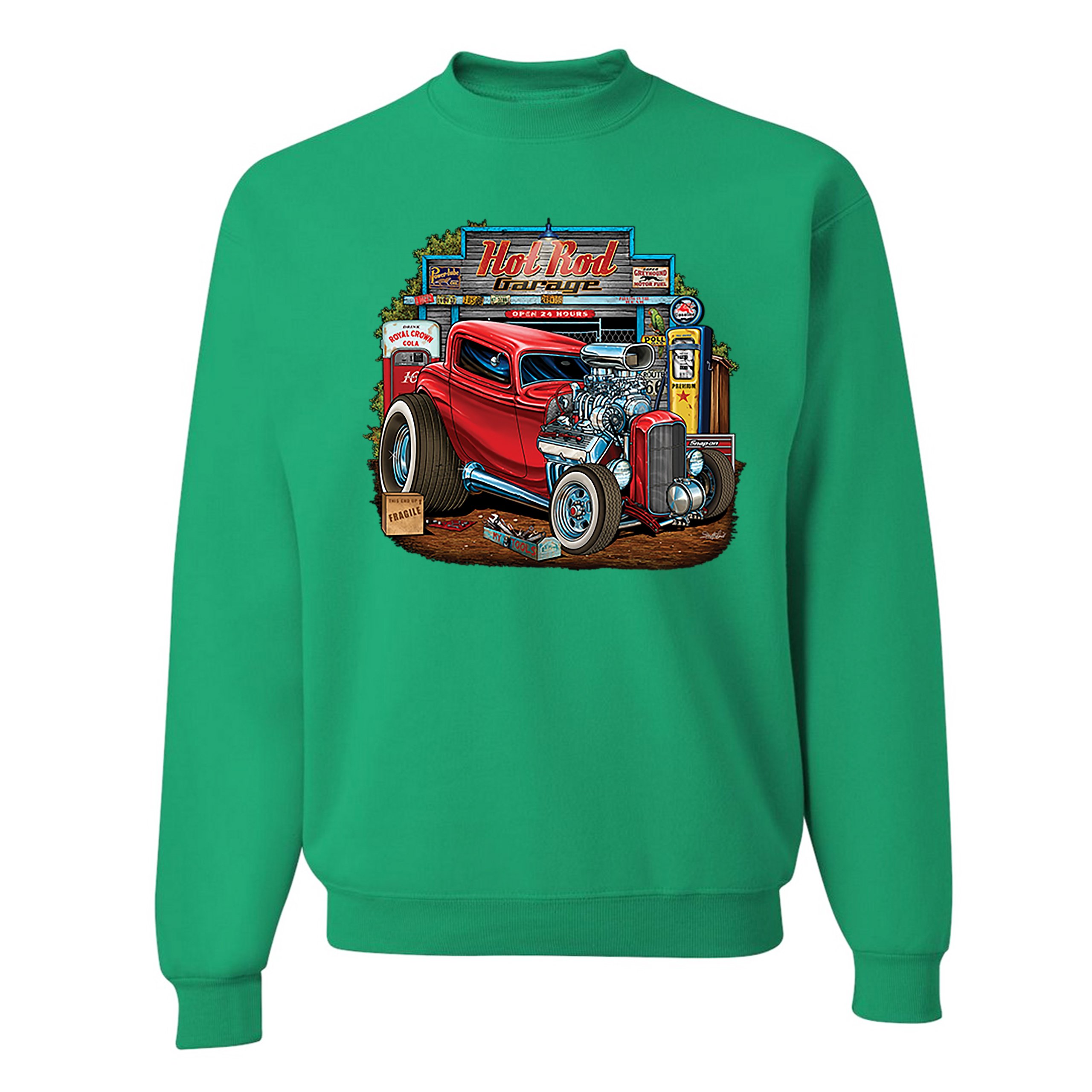 Hot Rod Garage Sweatshirt Route 66 Retro Vintage Drag Racing Car Crewneck