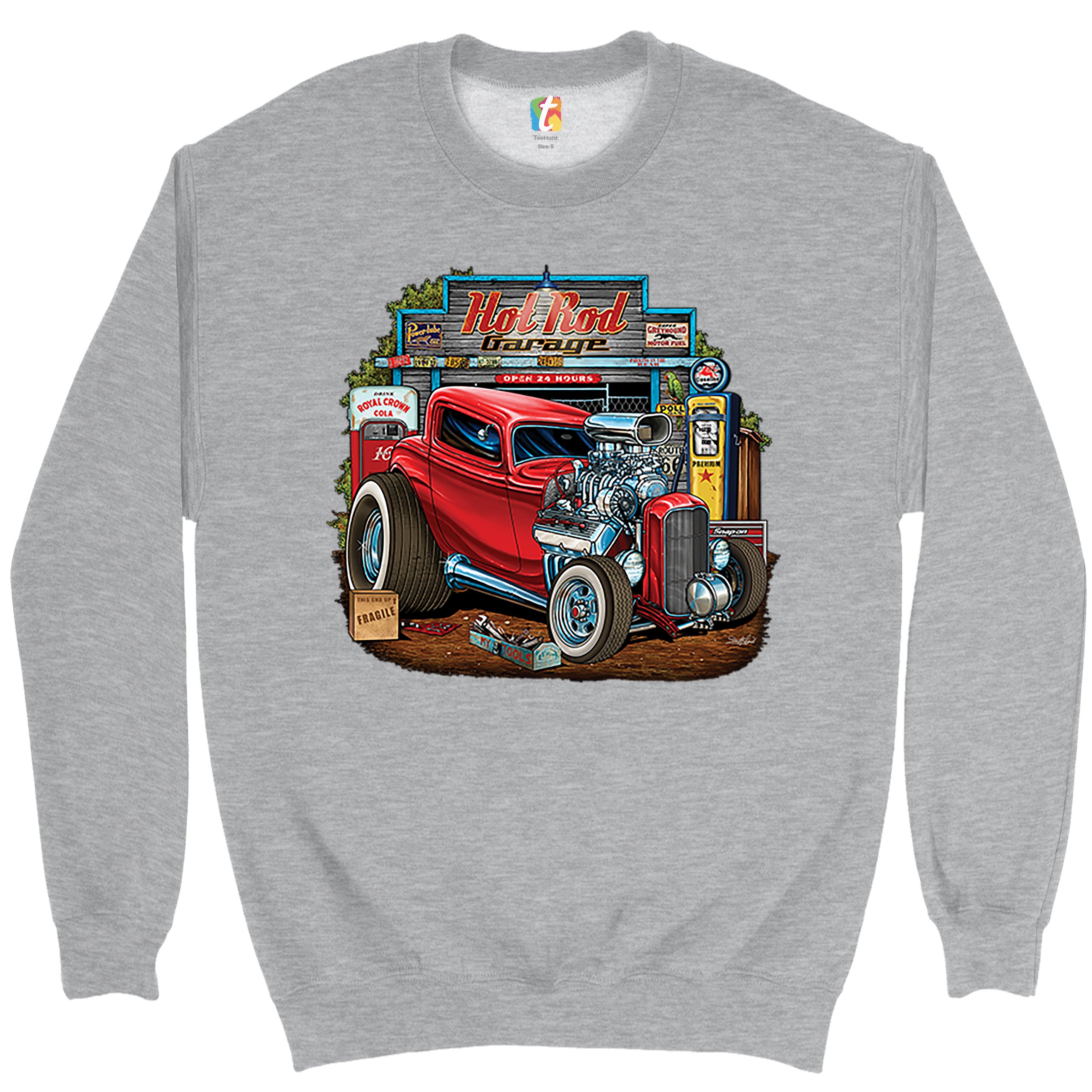 Hot Rod Garage Sweatshirt Route 66 Retro Vintage Drag Racing Car Crewneck