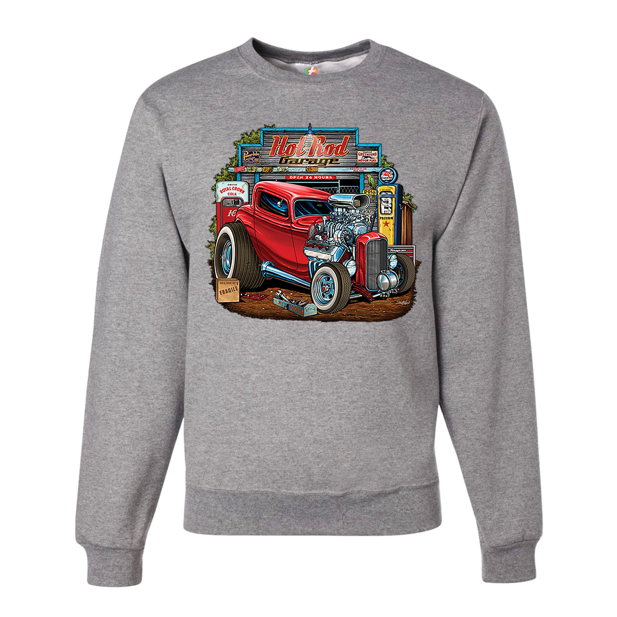 Hot Rod Garage Sweatshirt Route 66 Retro Vintage Drag Racing Car Crewneck