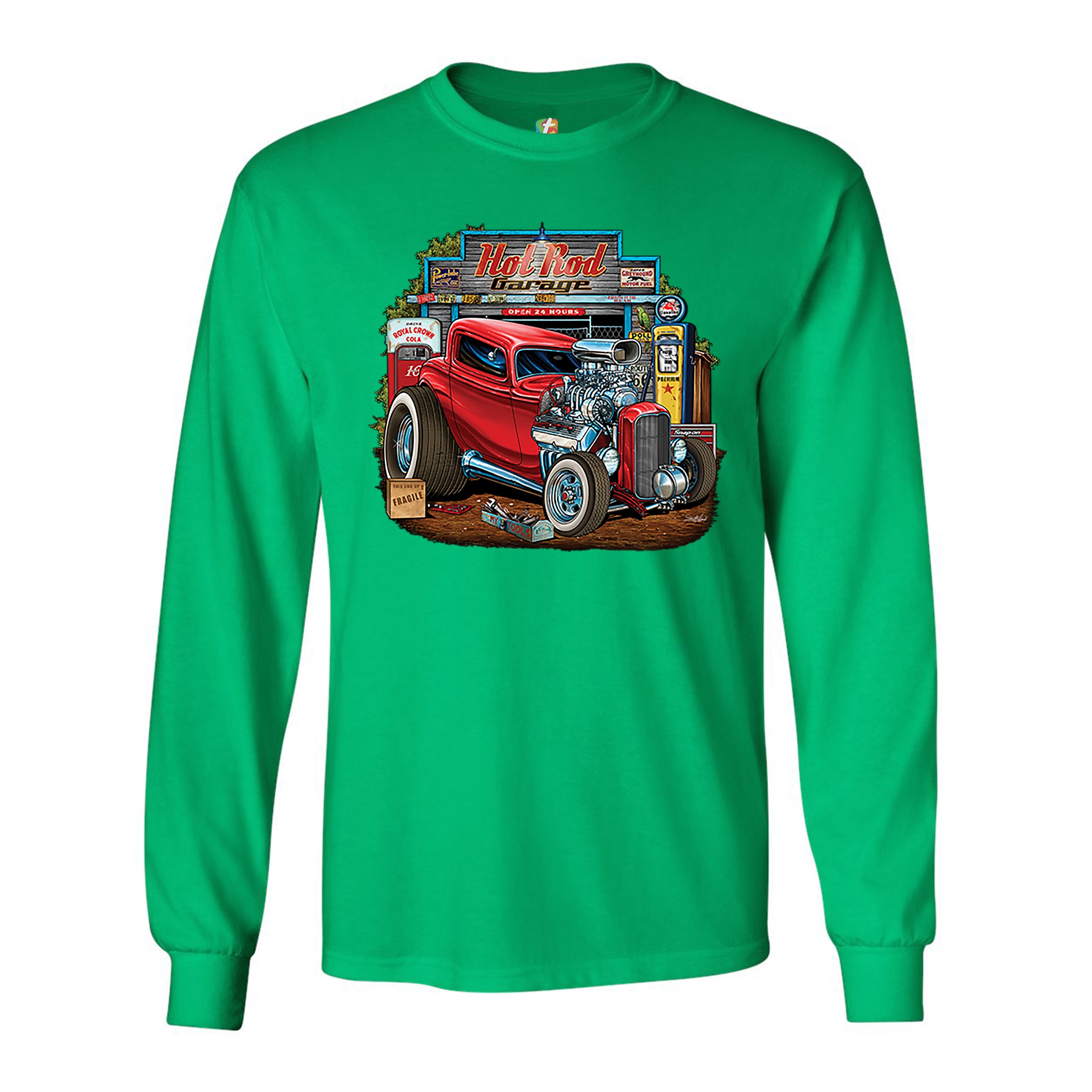 Xtrafly Apparel Women's South Side Hot Rod Shop T-Shirt Classic Car Garage Engine Motorcycle Motor Tee, Size: Large, Green