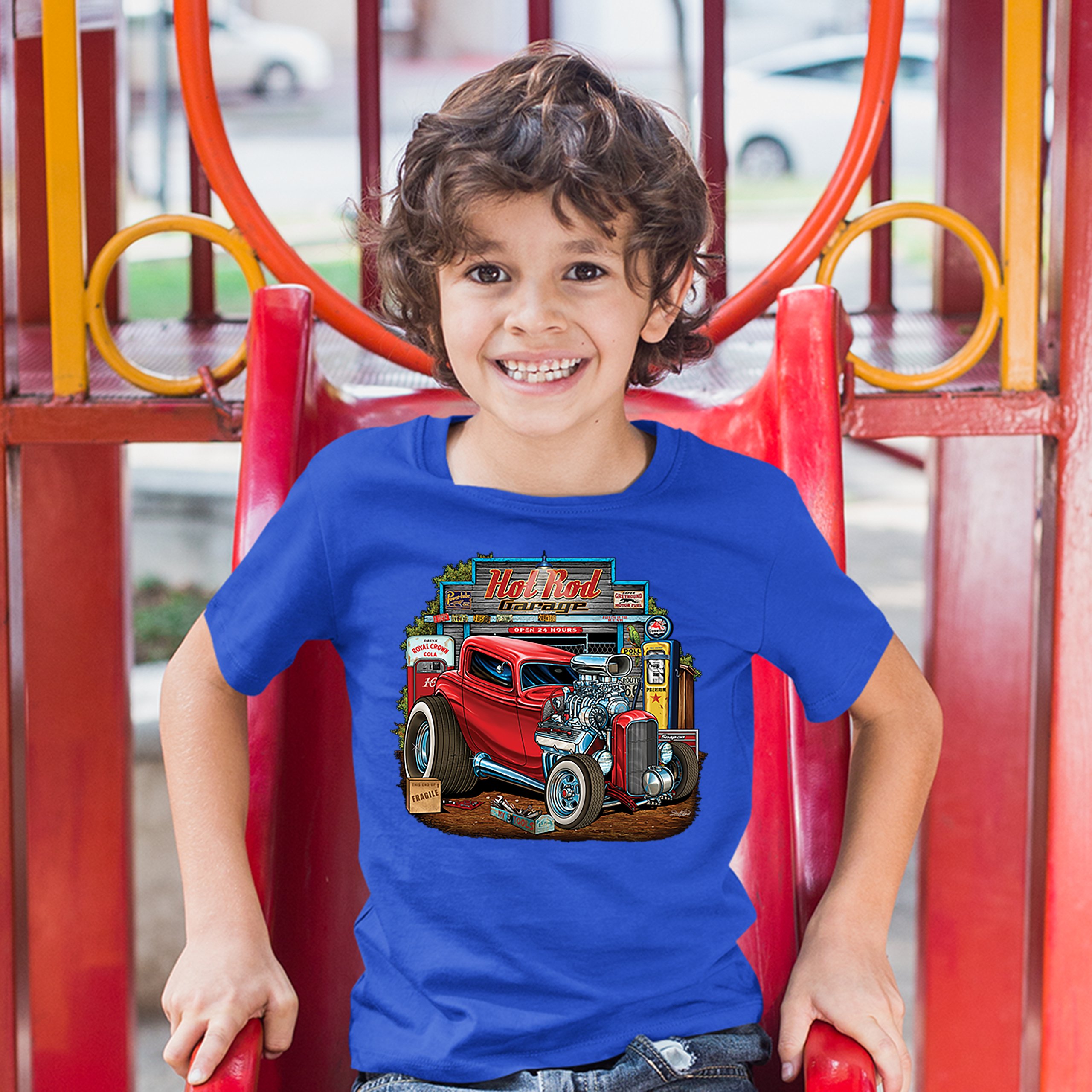 Hot Rod Garage Youth T-shirt Route 66 Retro Vintage Drag Racing Car Kids - Picture 25 of 29